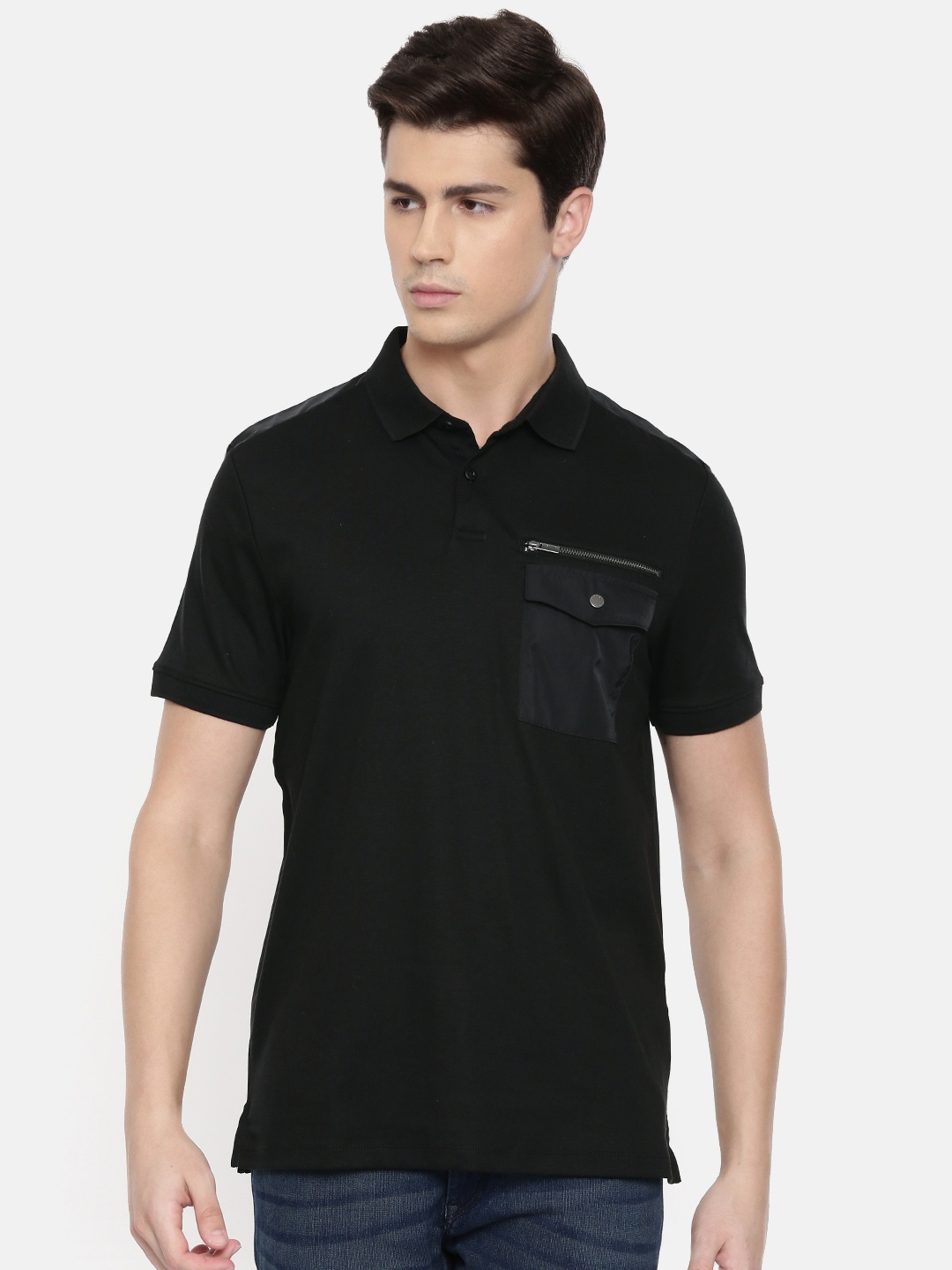 

Calvin Klein Jeans Men Black Solid Polo Collar Pure Cotton T-shirt