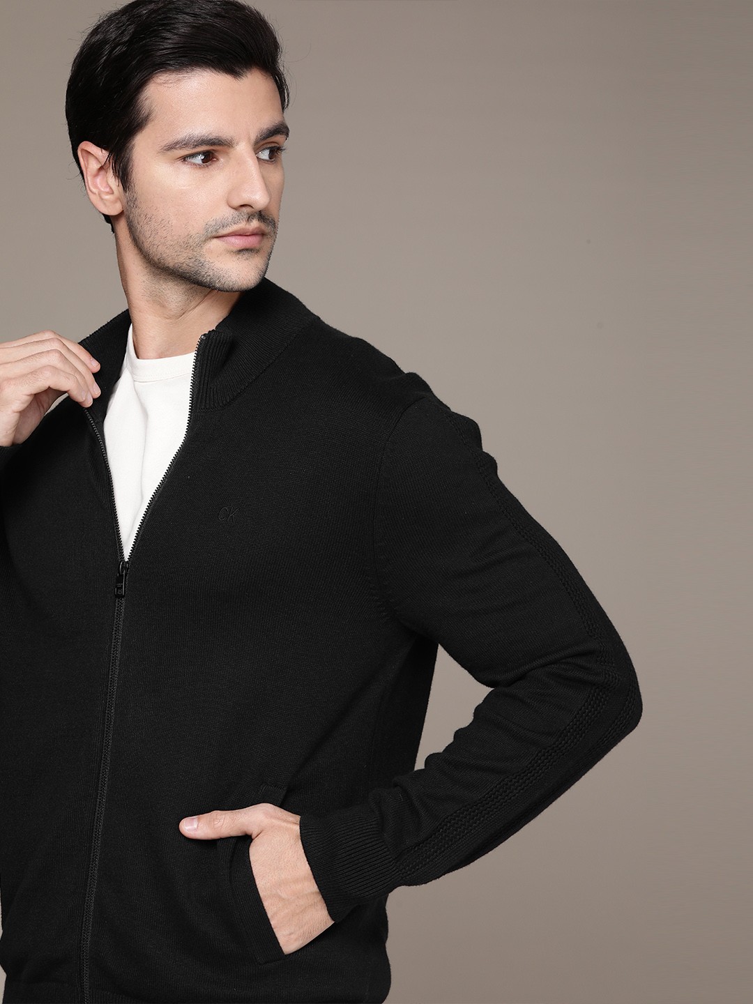 

Calvin Klein Jeans Men Black Solid Front-Open Sweater