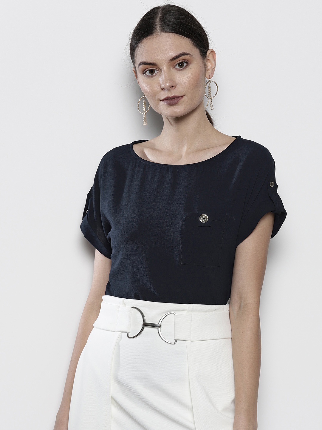 

DOROTHY PERKINS Women Navy Blue Solid Top