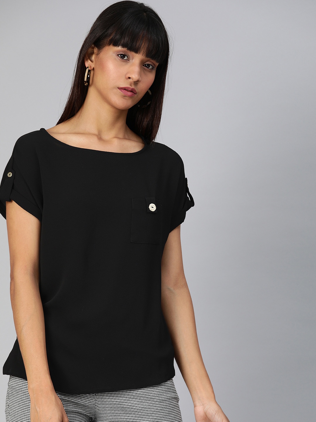 

DOROTHY PERKINS Women Black Solid High-Low Top