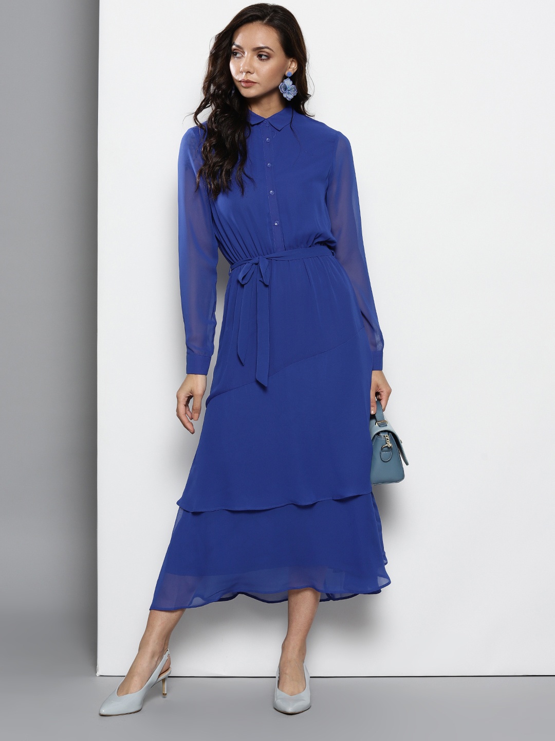 

DOROTHY PERKINS Women Blue Solid Layered Maxi Dress