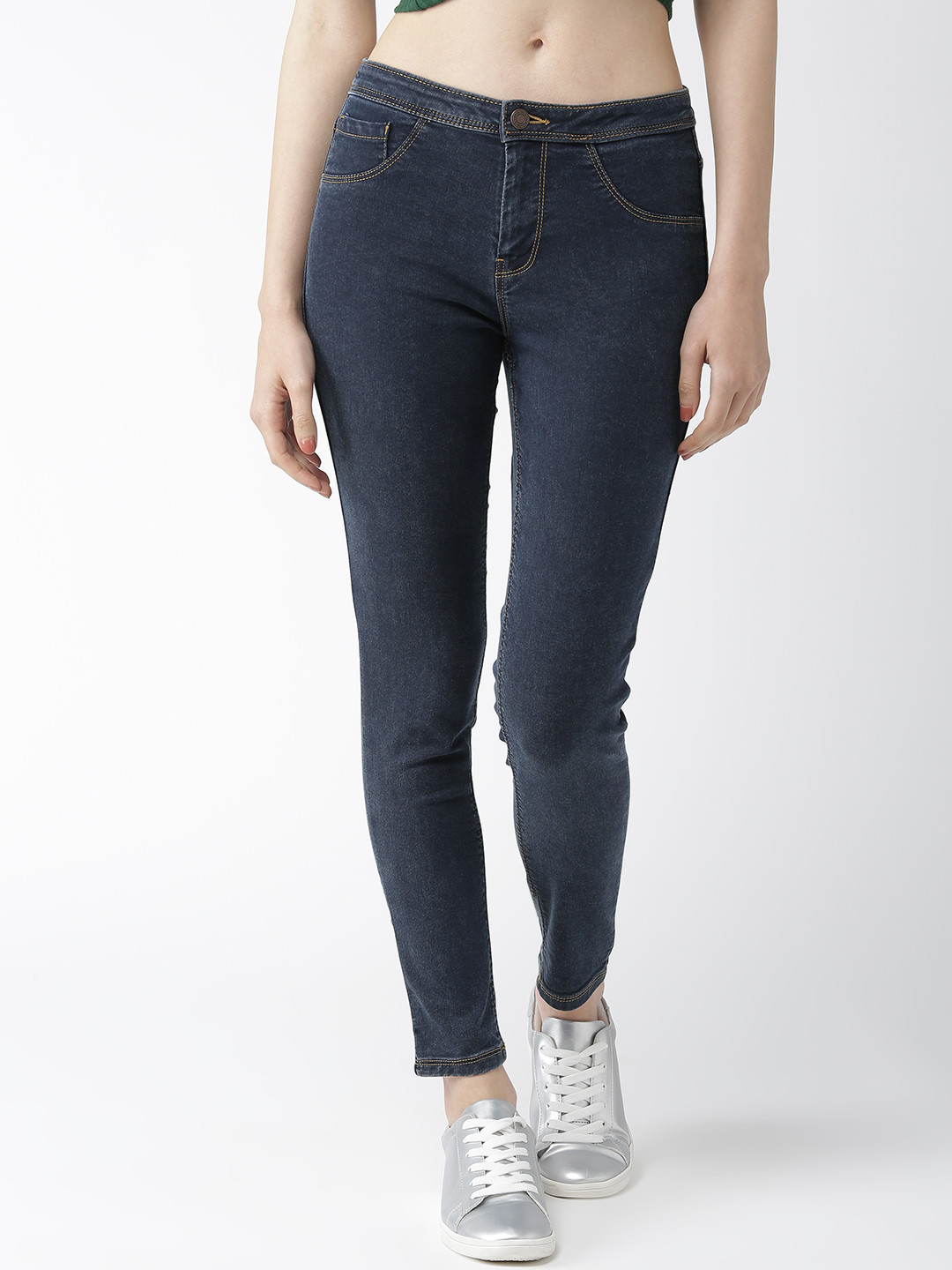 

Flying Machine Women Navy Blue Regular Fit Mid-Rise Clean Look Stretchable Cropped Jeans