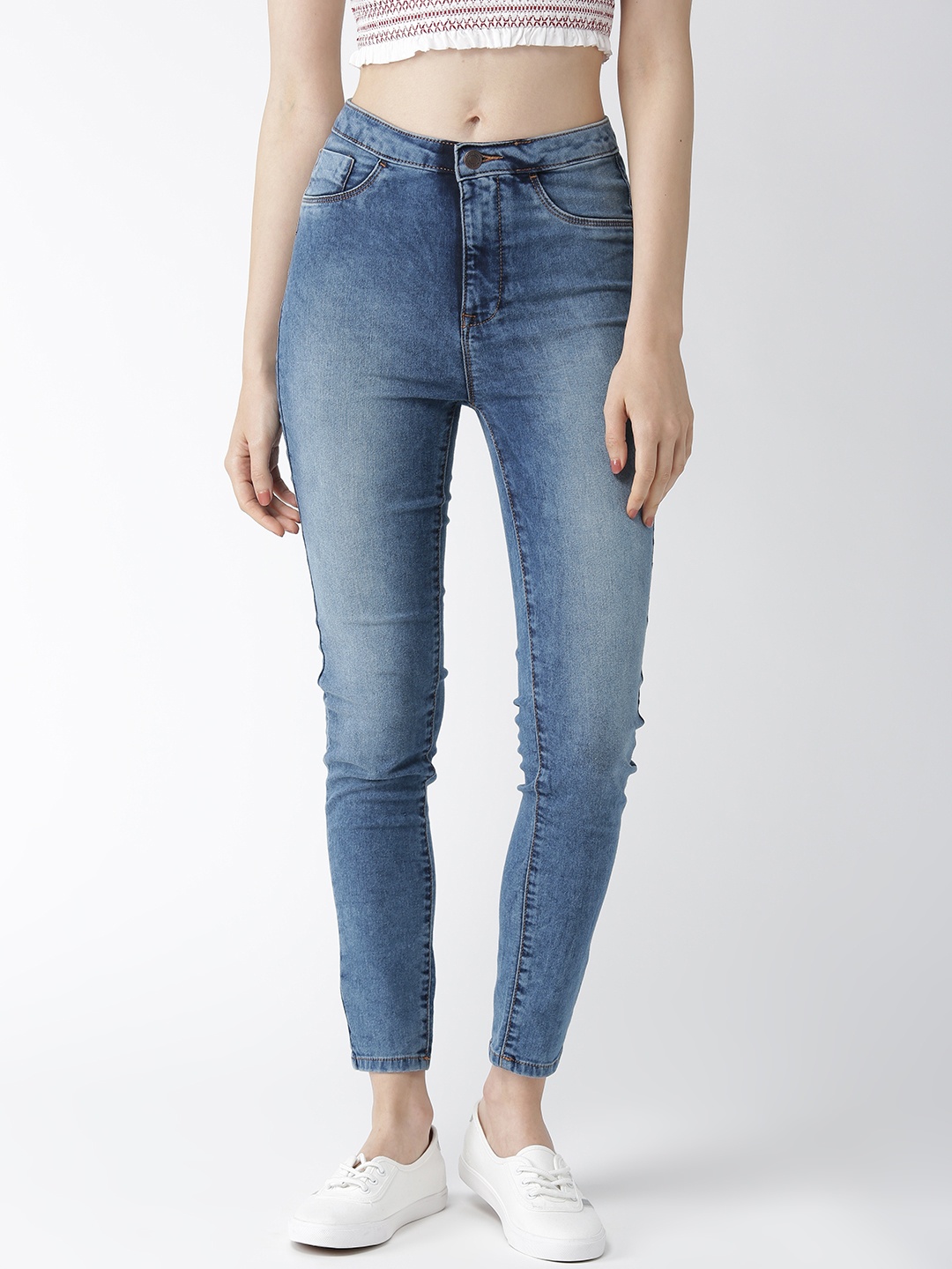 

Flying Machine Women Blue Regular Fit High-Rise Clean Look Stretchable Cropped Jeans
