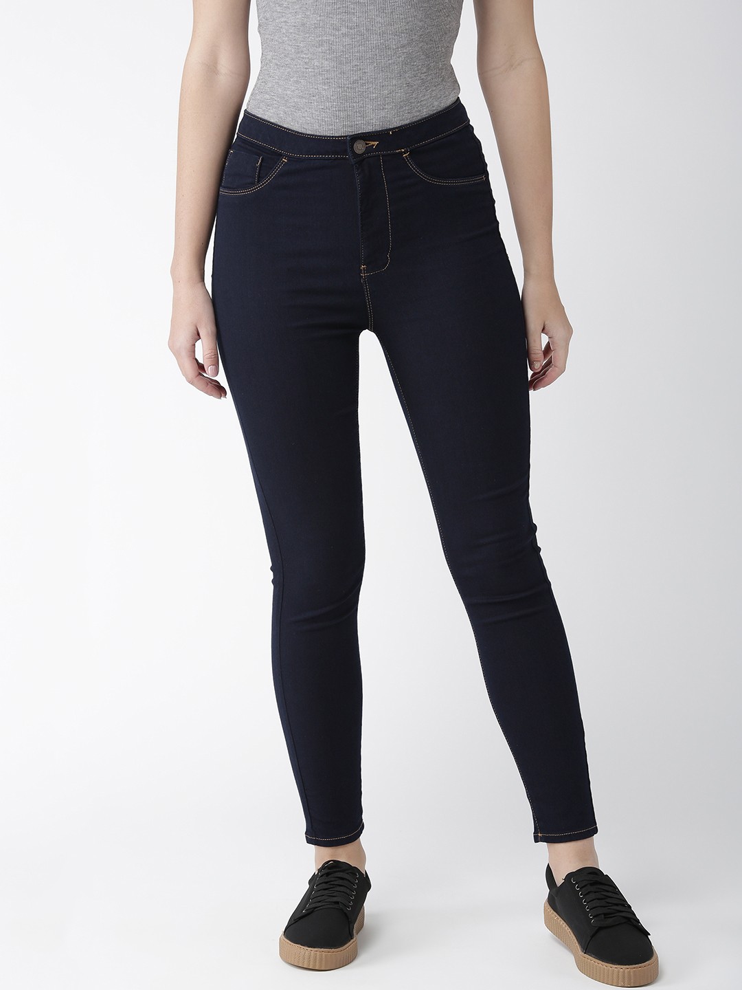 

Flying Machine Women Navy Blue Straight Fit High-Rise Clean Look Stretchable Jeans