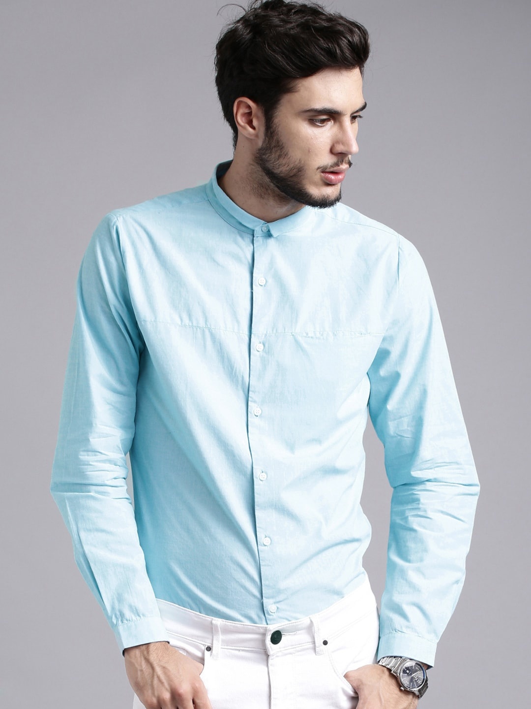 

Ether Men Blue Anti Slim Fit Microbial Filafil Shirt with Super Slim Collar