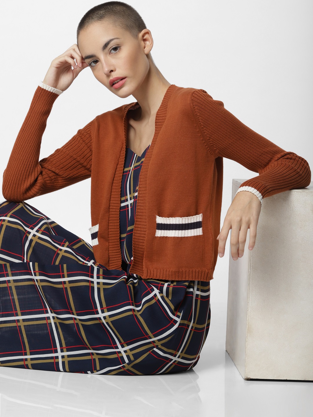 

ONLY Women Brown Solid Front Open Sweater