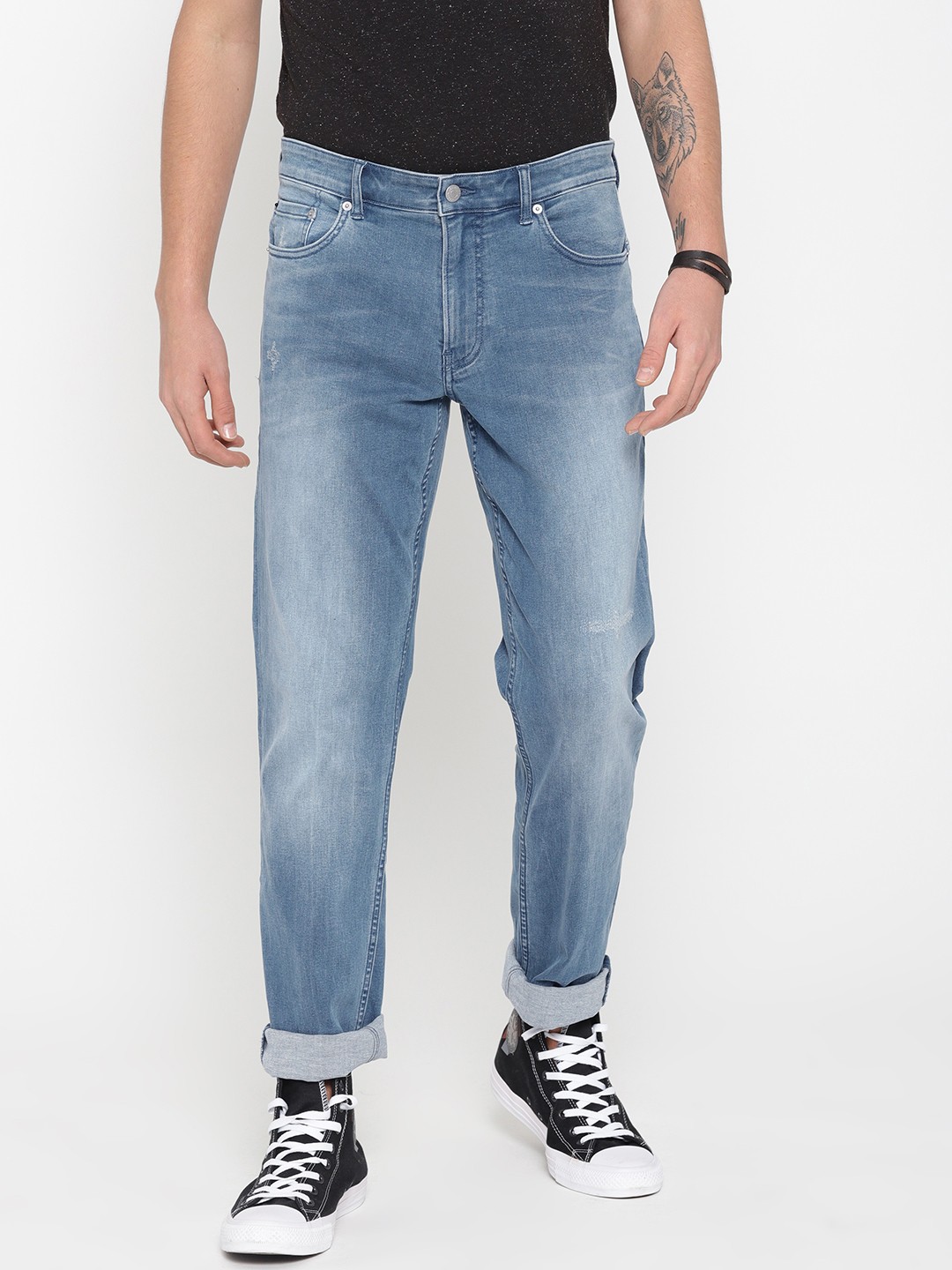 

Calvin Klein Jeans Men Blue Regular Fit Mid-Rise Low Distress Stretchable Jeans