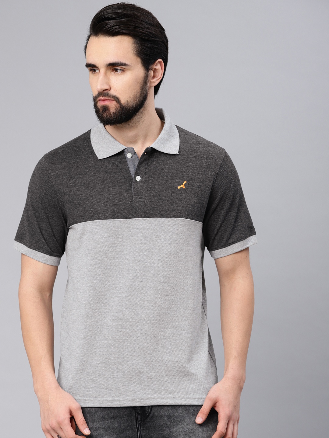 

American Crew Men Grey Solid Polo Collar T-shirt