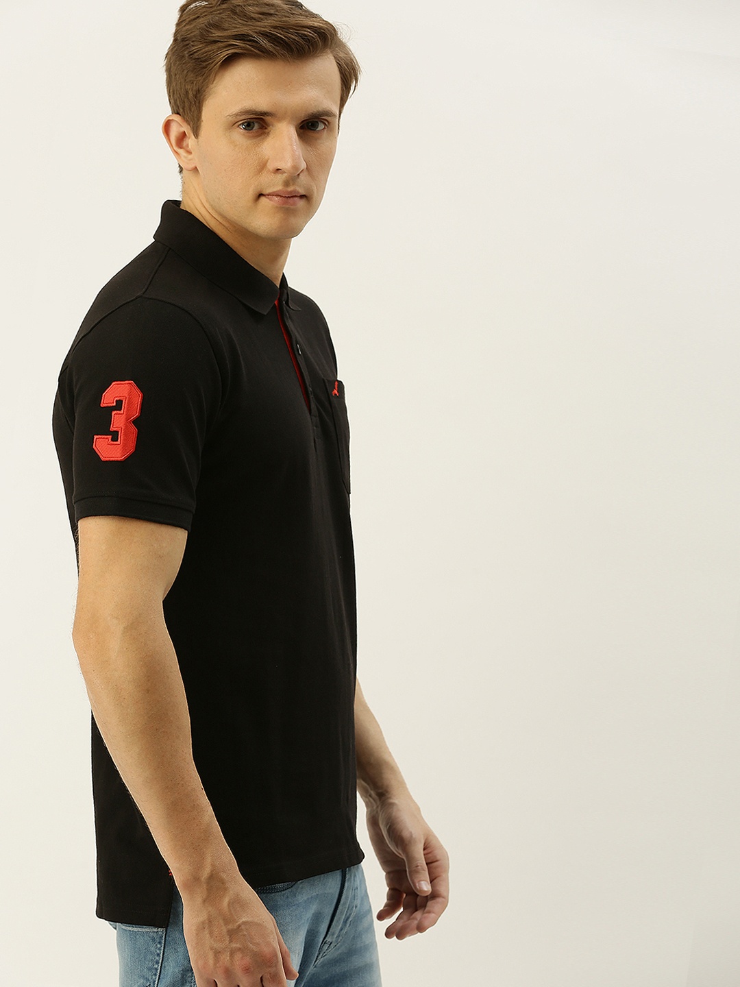 

American Crew Men Black Solid Polo Collar T-shirt
