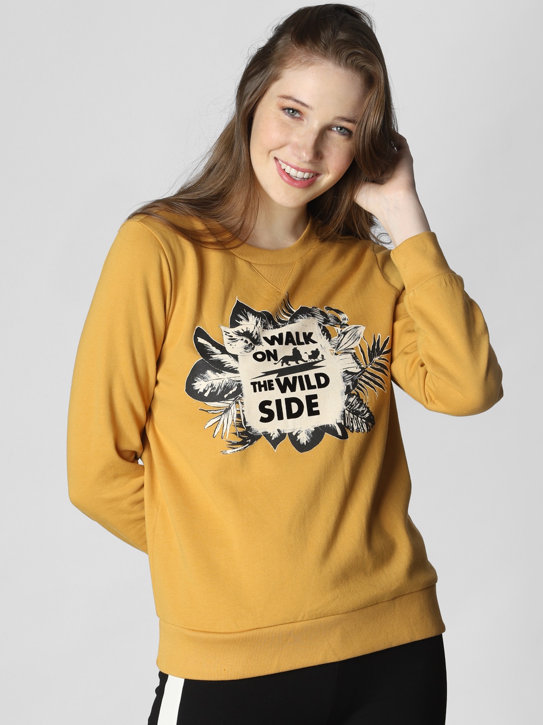 

Vero Moda Women Mustard Yellow Printed Pullover Sweatshirt