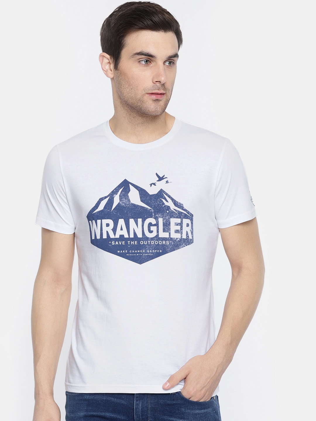 

Wrangler Men White Printed Round Neck Pure Cotton T-shirt