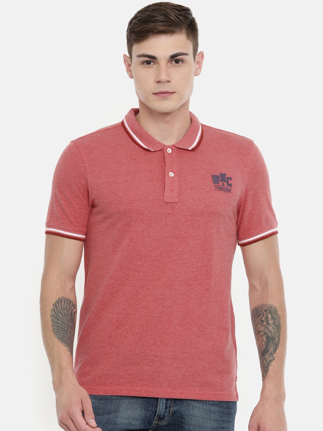 

Wrangler Men Pink Solid Polo Collar T-shirt