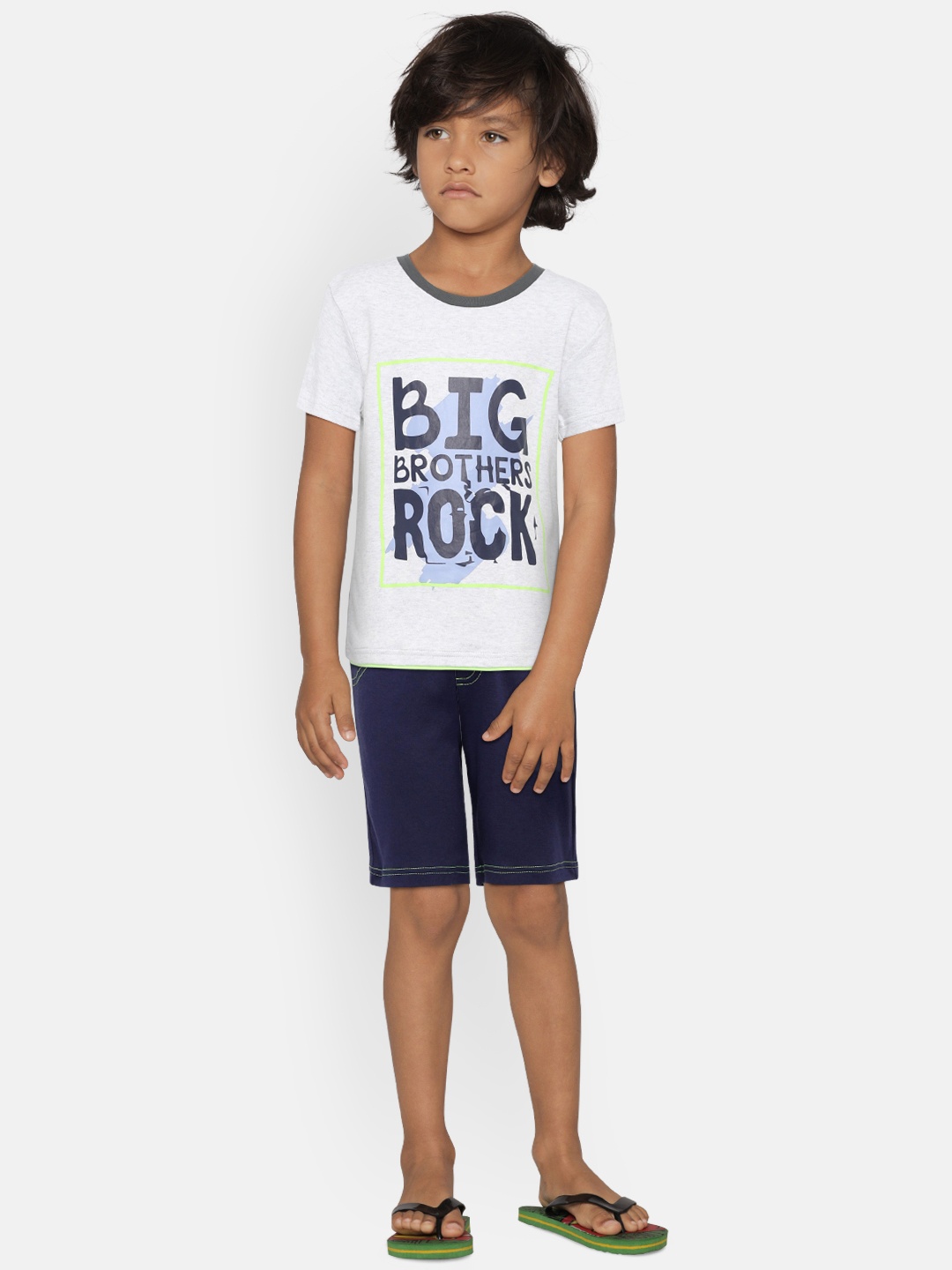

mackly Boys Grey & Navy Blue Printed Night suit