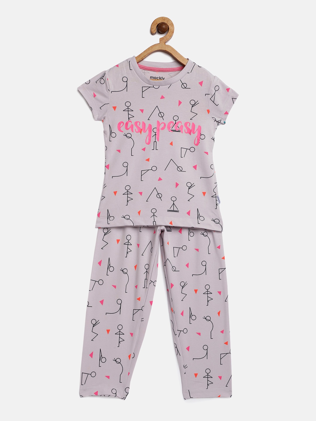 

mackly Girls Lavender & Pink Printed Night suit