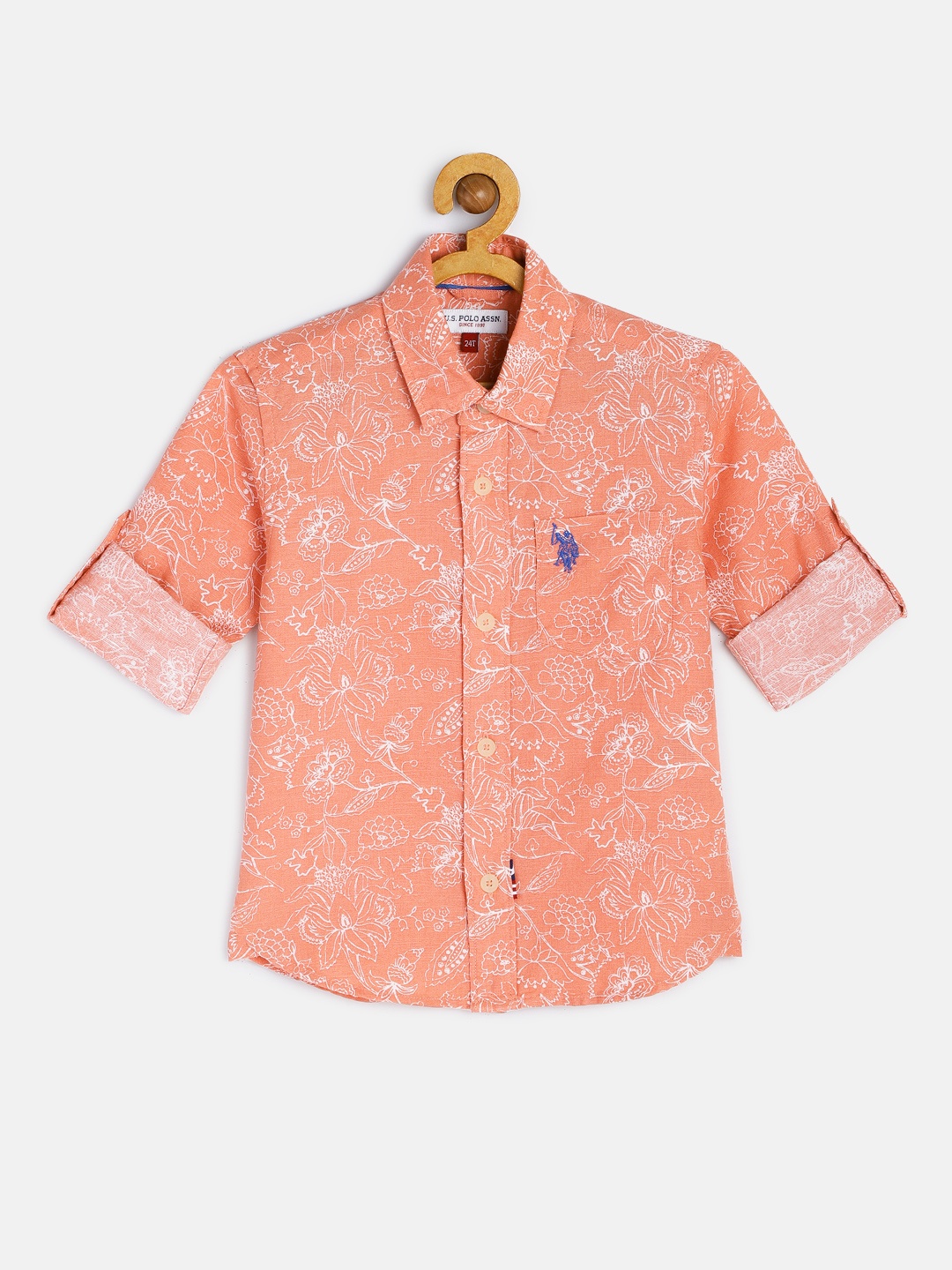 

U.S. Polo Assn. Kids Boys Orange Regular Fit Printed Casual Shirt
