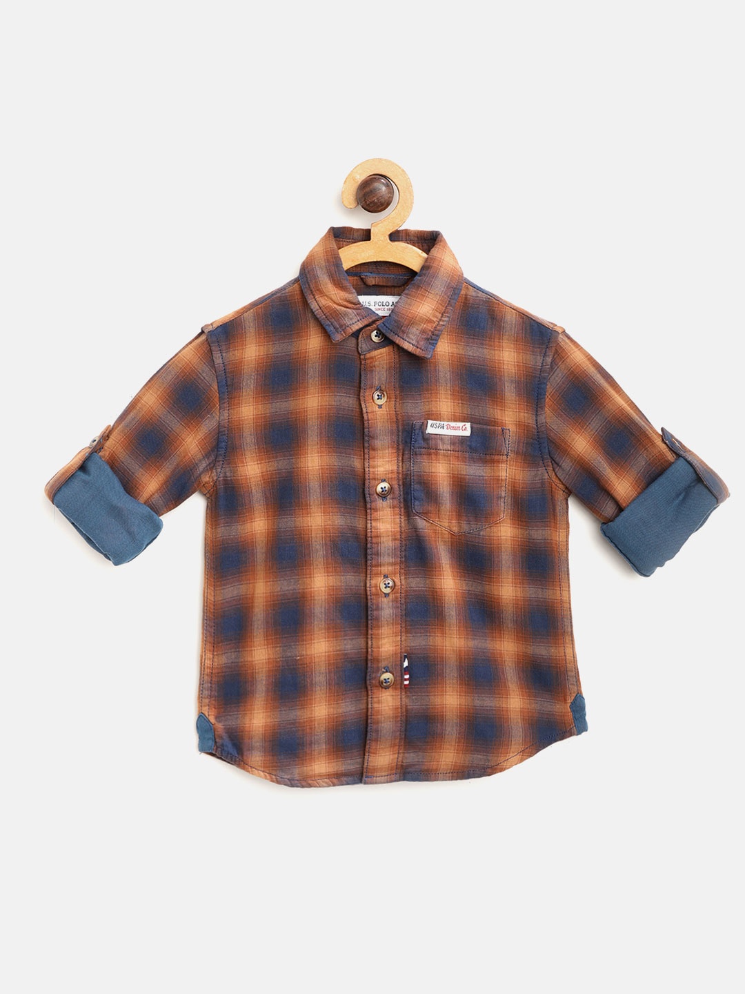 

U.S. Polo Assn. Kids Boys Brown & Navy Blue Regular Fit Checked Casual Shirt