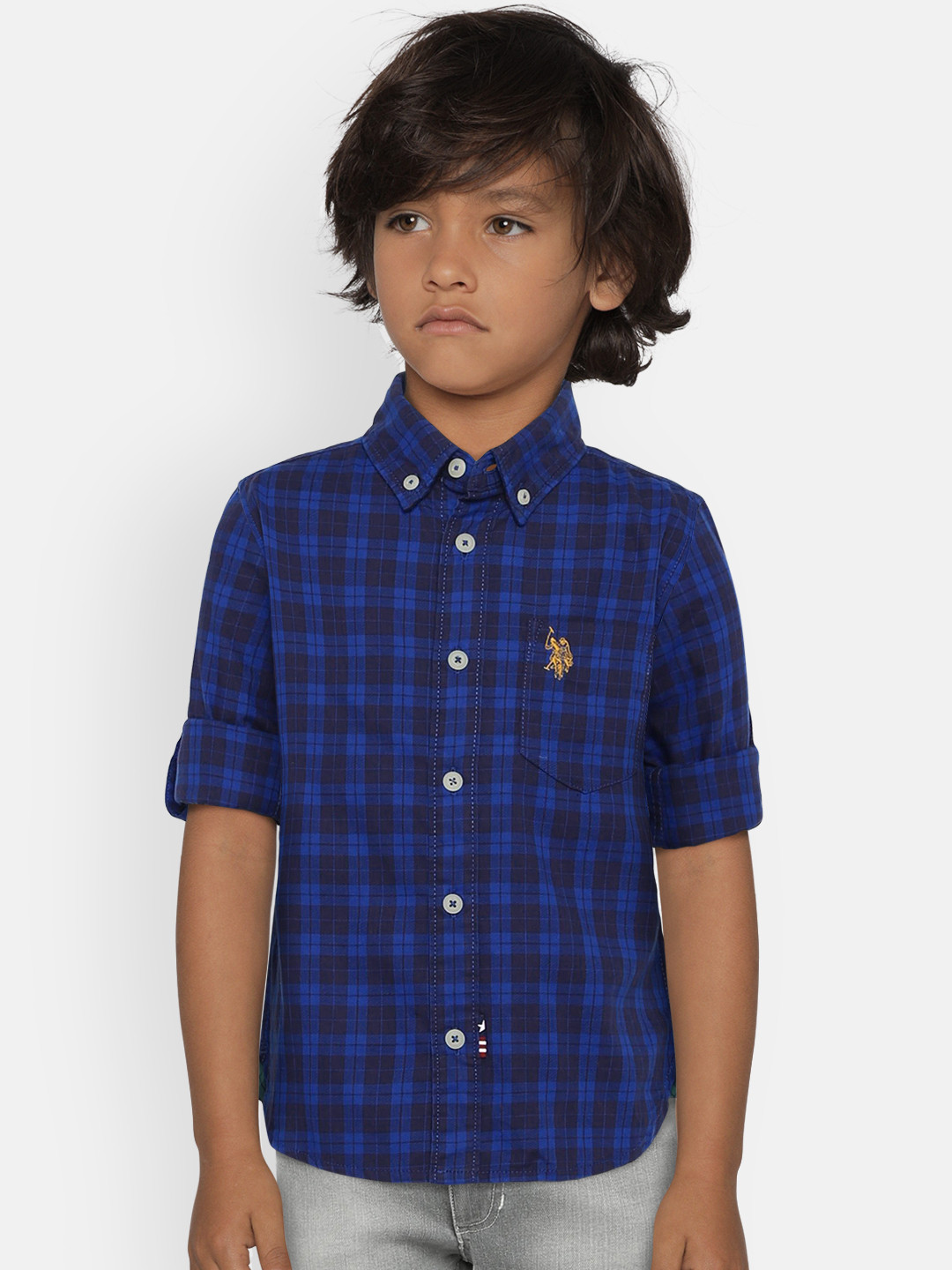 

U.S. Polo Assn. Kids Boys Navy Blue Regular Fit Checked Casual Shirt