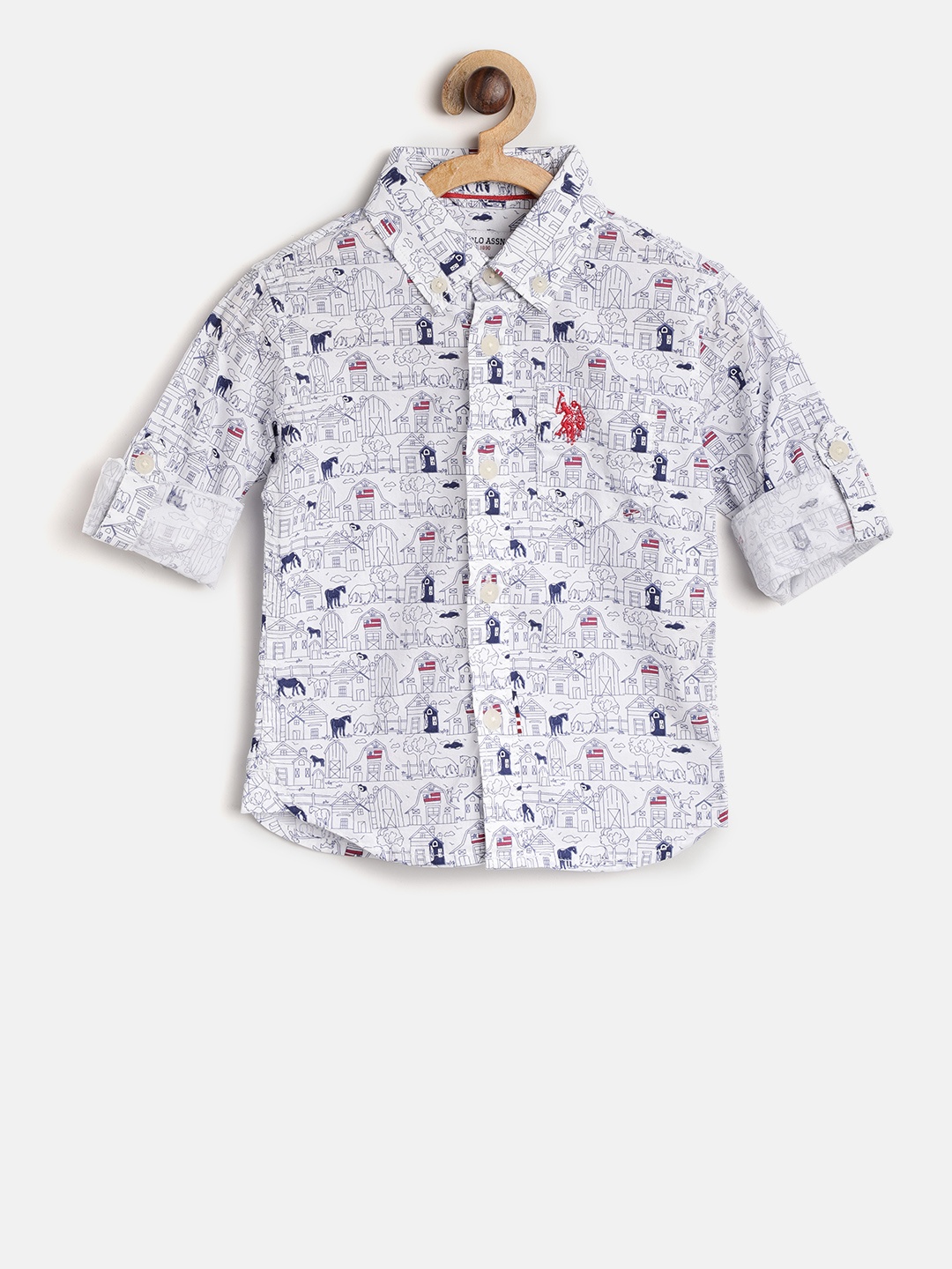 

U.S. Polo Assn. Kids Boys White & Blue Regular Fit Printed Casual Shirt