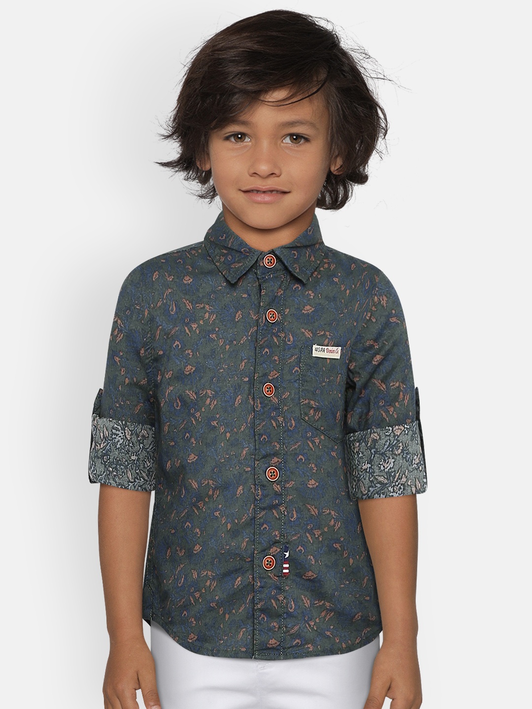 

U.S. Polo Assn. Kids Boys Green Regular Fit Printed Casual Shirt