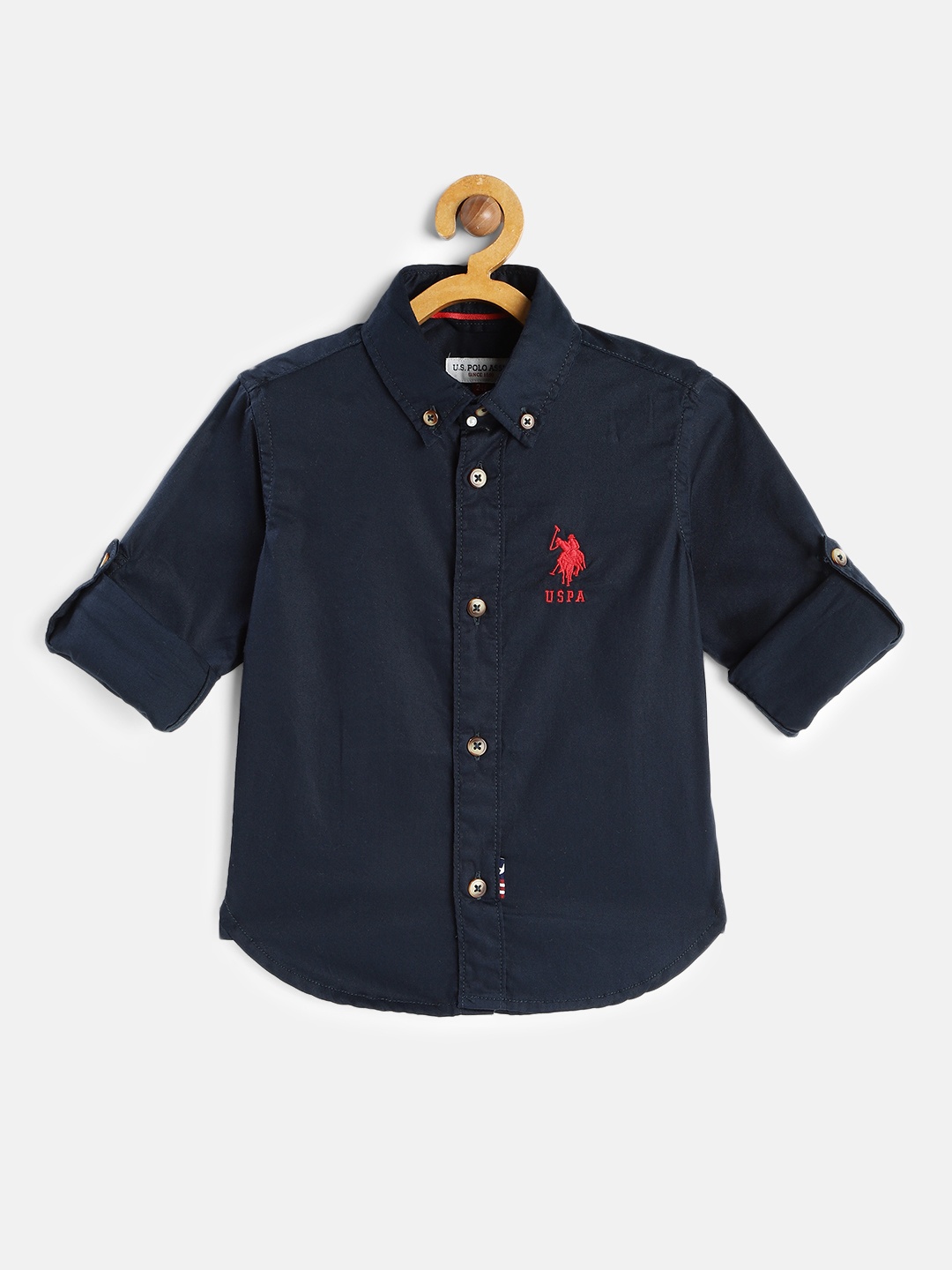 

U.S. Polo Assn. Kids Boys Navy Blue Regular Fit Solid Casual Shirt