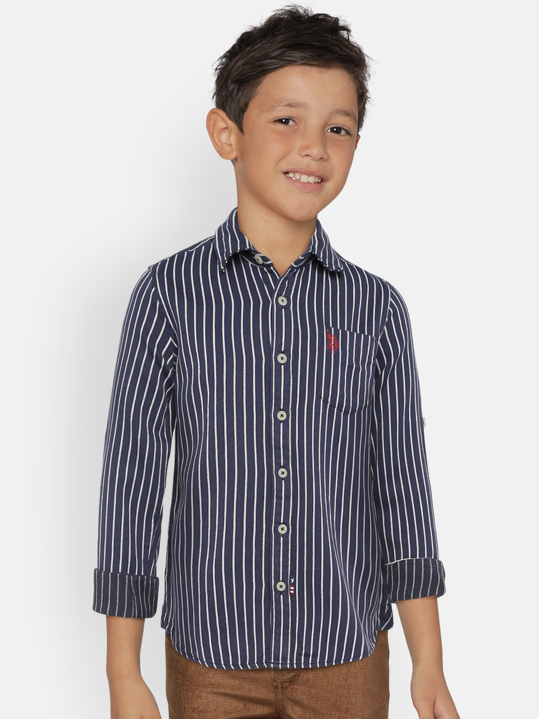 

U.S. Polo Assn. Kids Boys Blue Regular Fit Striped Casual Shirt