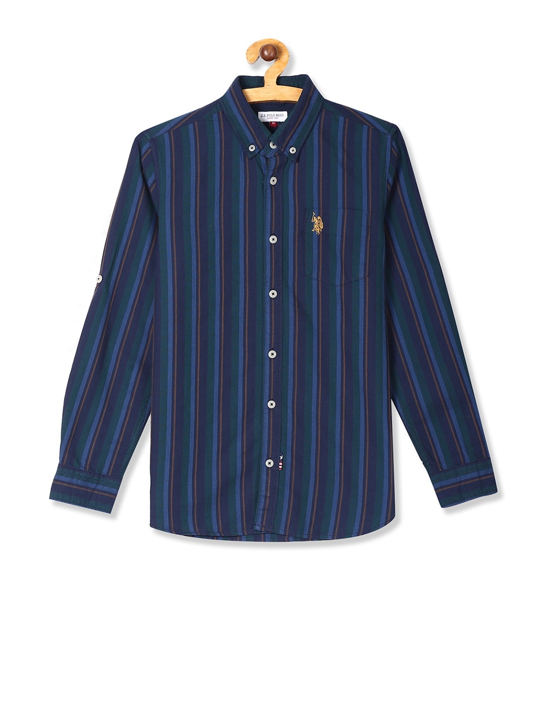 

U.S. Polo Assn. Kids Boys Green & Navy Blue Regular Fit Striped Casual Shirt