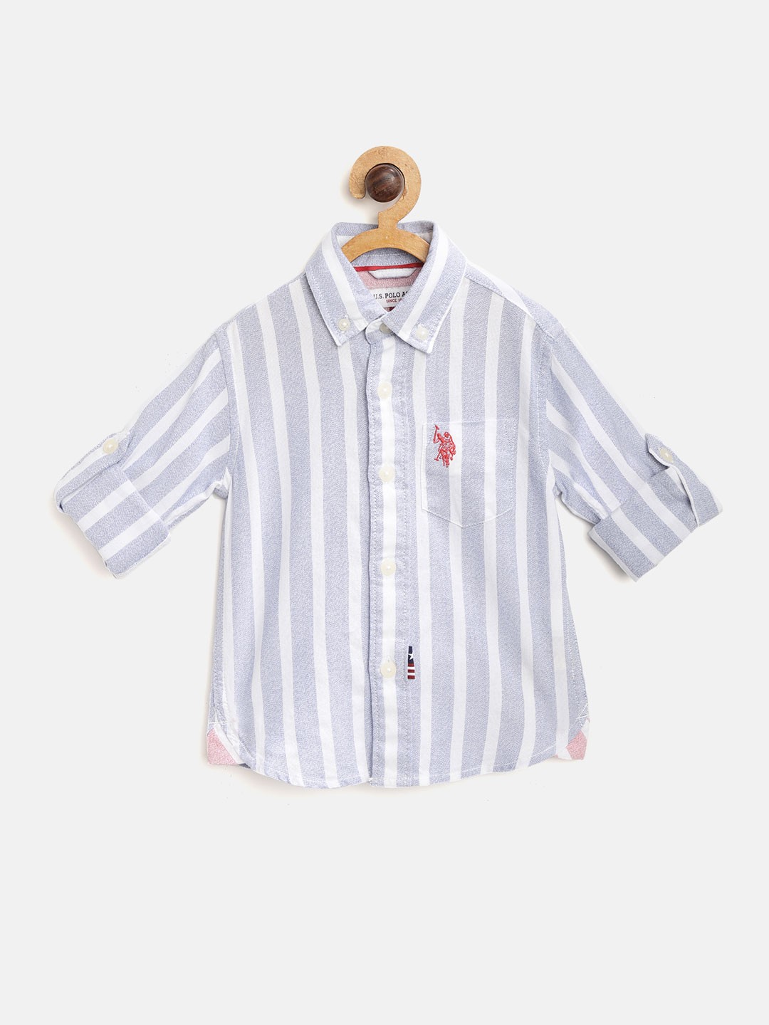 

U.S. Polo Assn. Kids Boys Blue & White Regular Fit Striped Casual Shirt