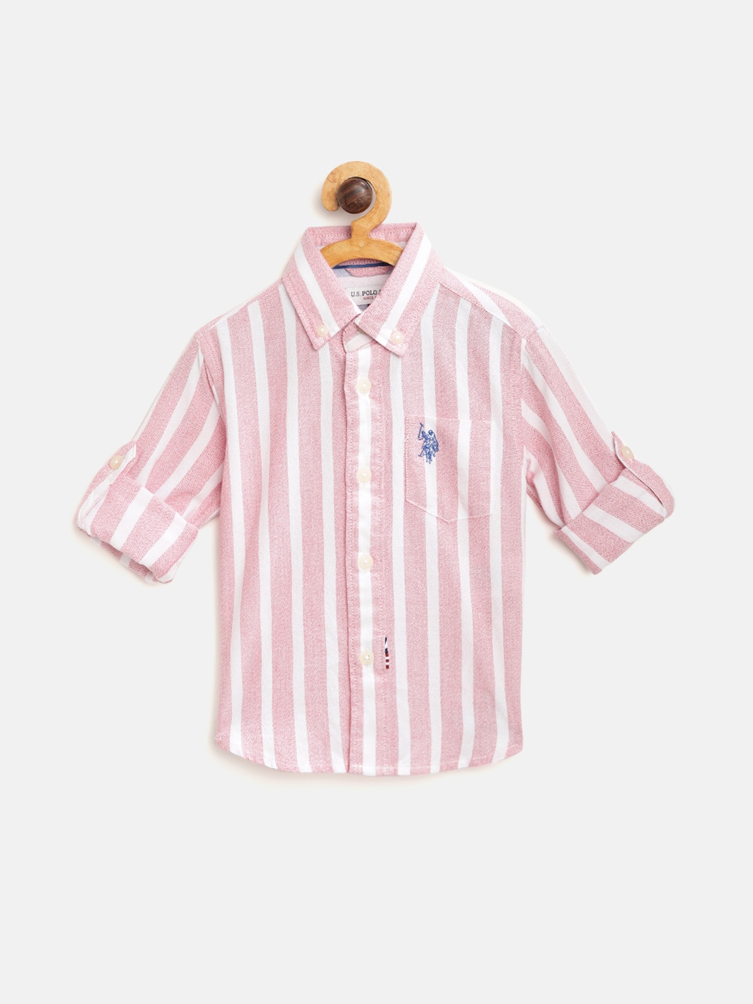 

U.S. Polo Assn. Kids Boys Pink & White Regular Fit Striped Casual Shirt