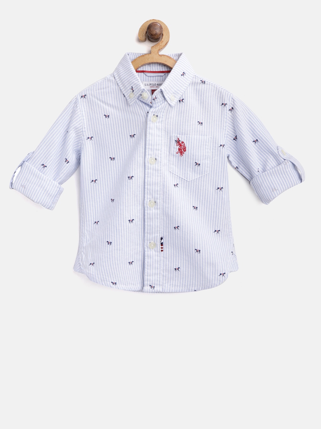 

U.S. Polo Assn. Kids Boys Blue & White Regular Fit Striped Casual Shirt