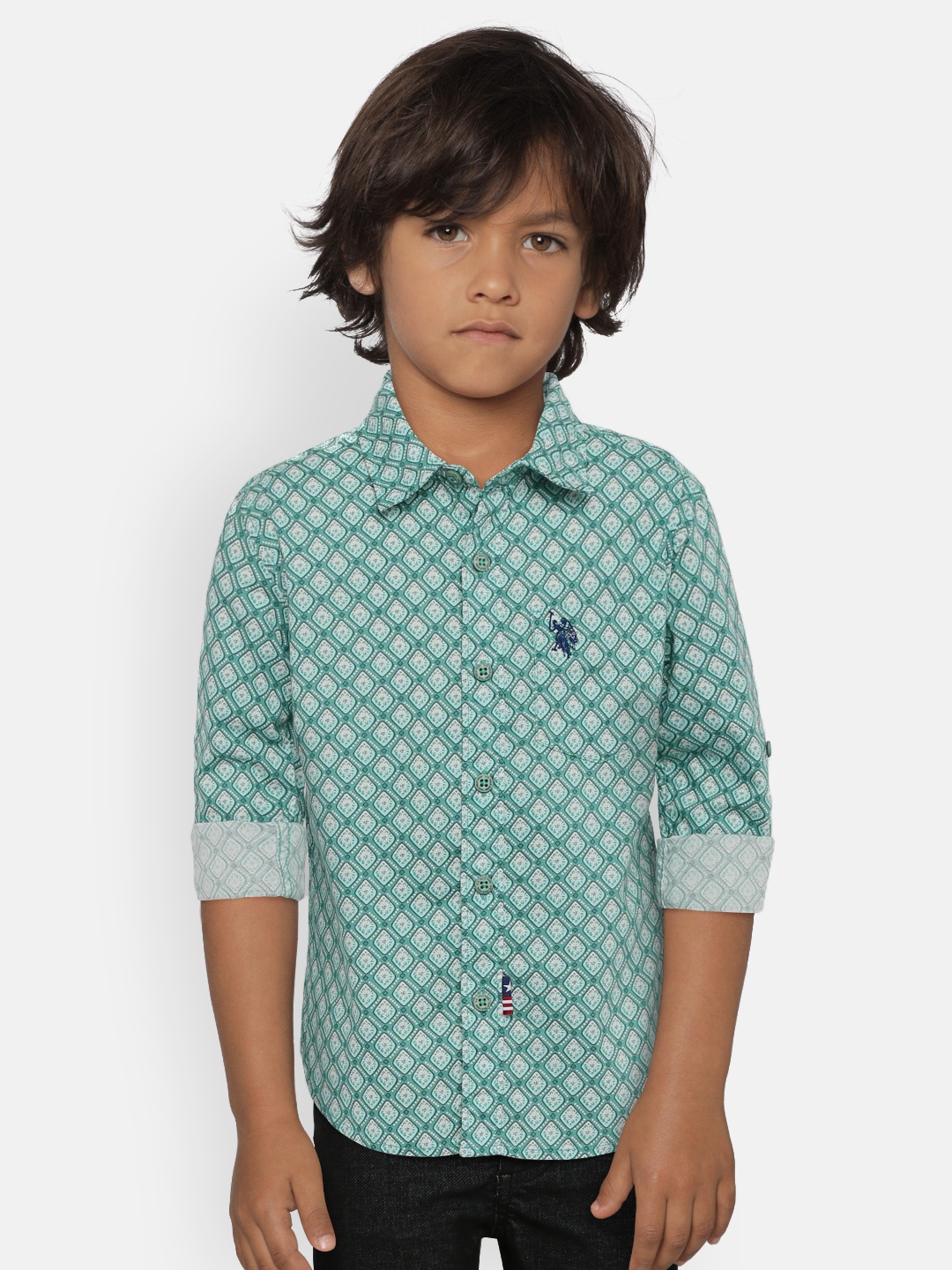 

U.S. Polo Assn. Kids Boys Green Regular Fit Printed Casual Shirt