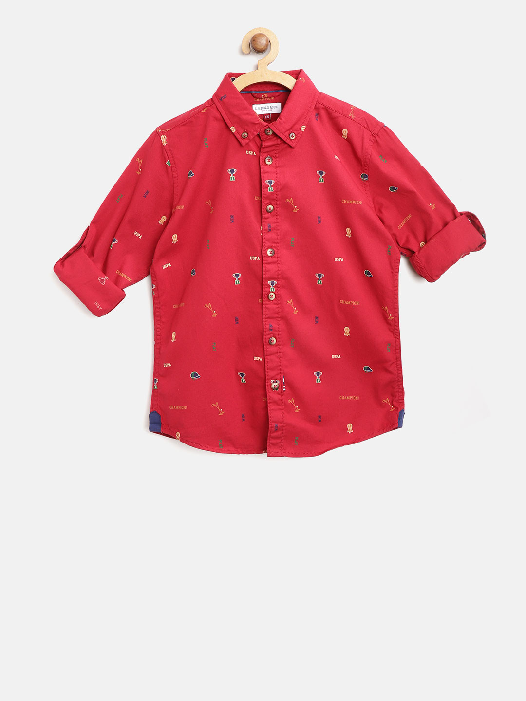 

U.S. Polo Assn. Kids Boys Red Regular Fit Printed Casual Shirt