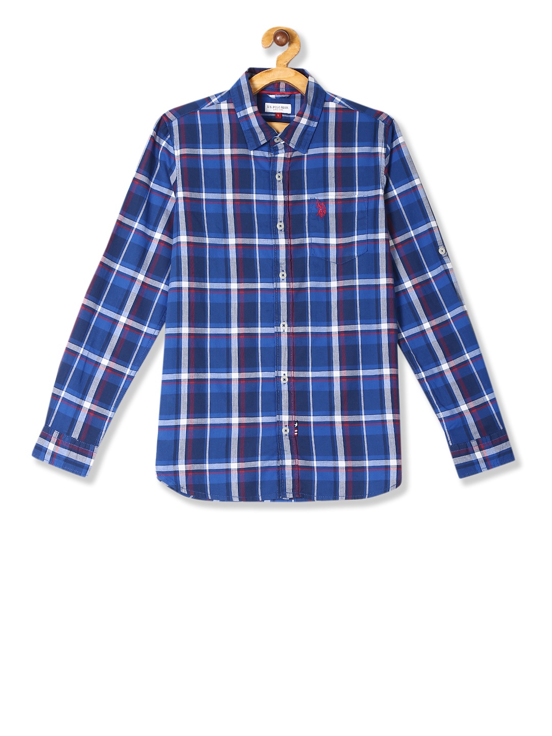 

U.S. Polo Assn. Kids Boys Blue & White Regular Fit Checked Casual Shirt