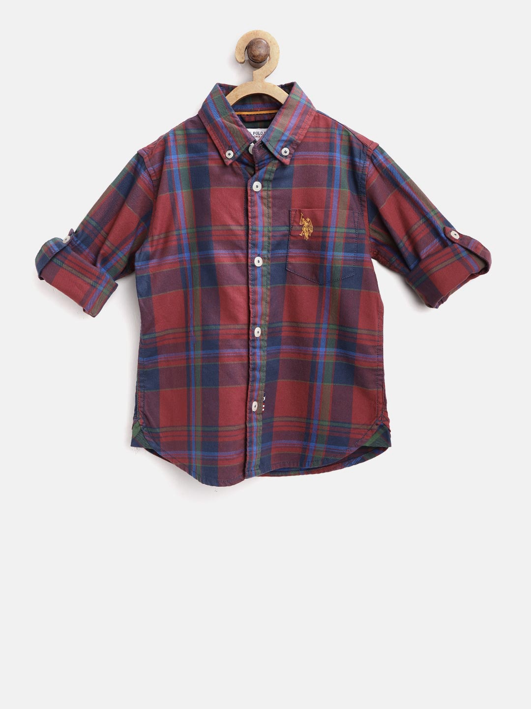 

U.S. Polo Assn. Kids Boys Maroon & Blue Regular Fit Checked Casual Shirt