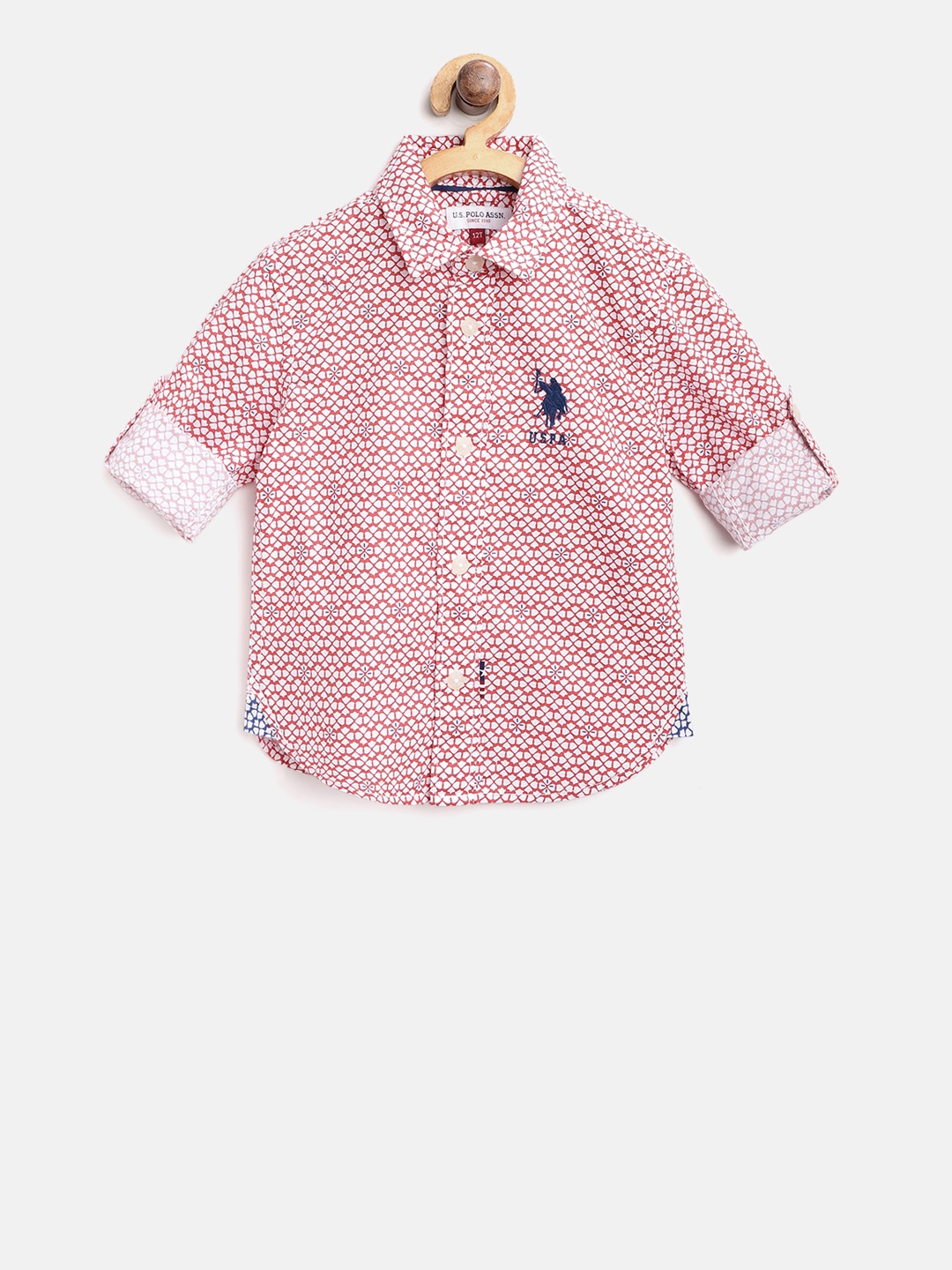 

U.S. Polo Assn. Kids Boys Red & White Regular Fit Printed Casual Shirt