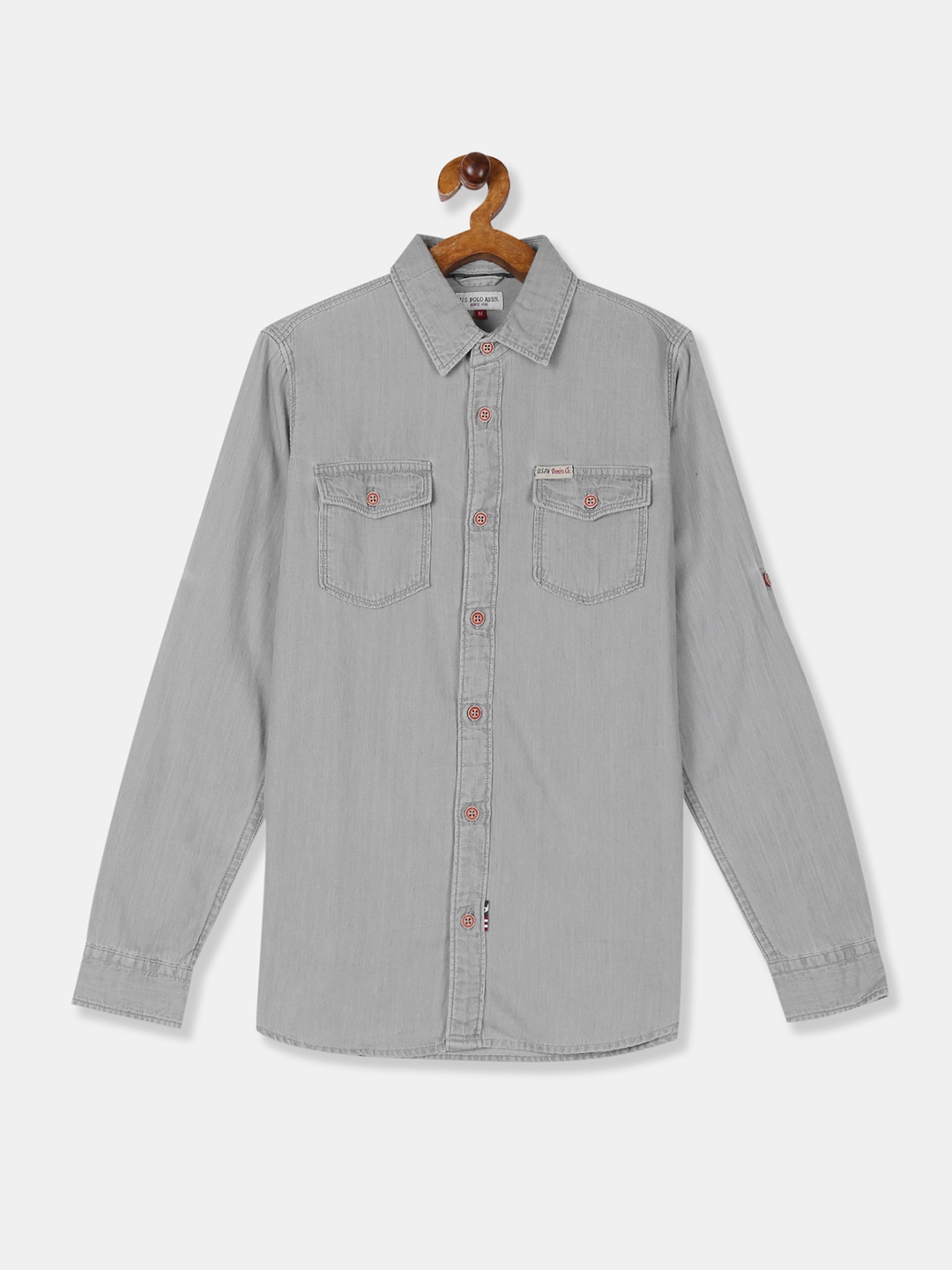 

U.S. Polo Assn. Kids Boys Grey Regular Fit Solid Casual Denim Shirt
