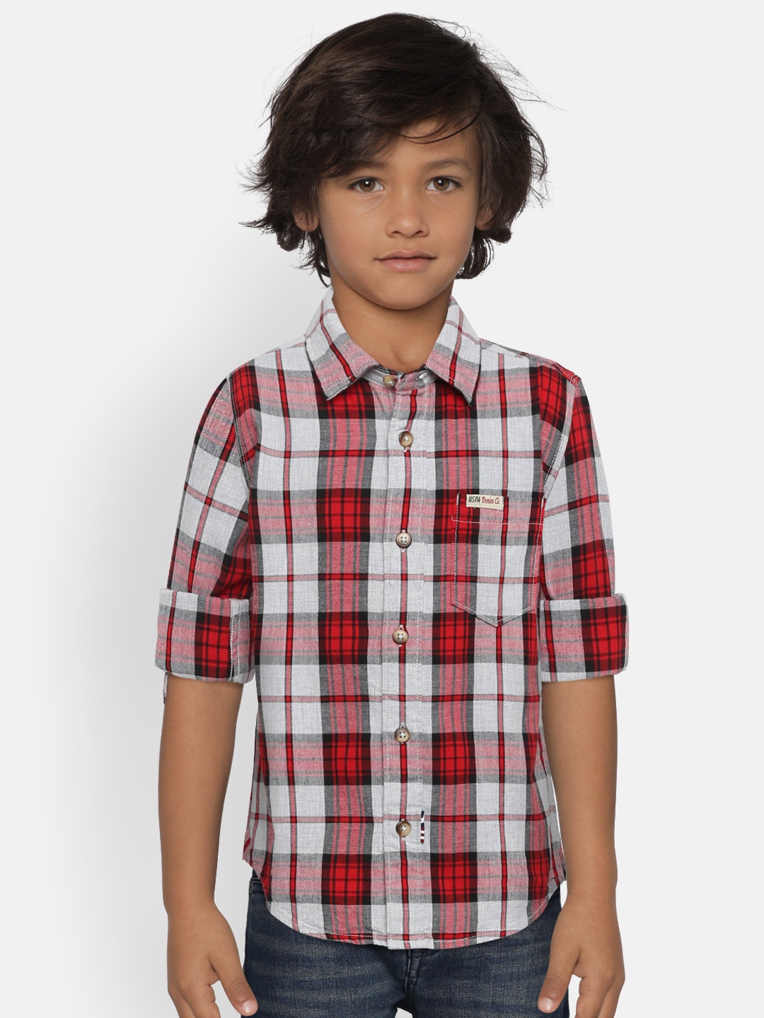 

U.S. Polo Assn. Kids Boys Red Regular Fit Checked Casual Shirt