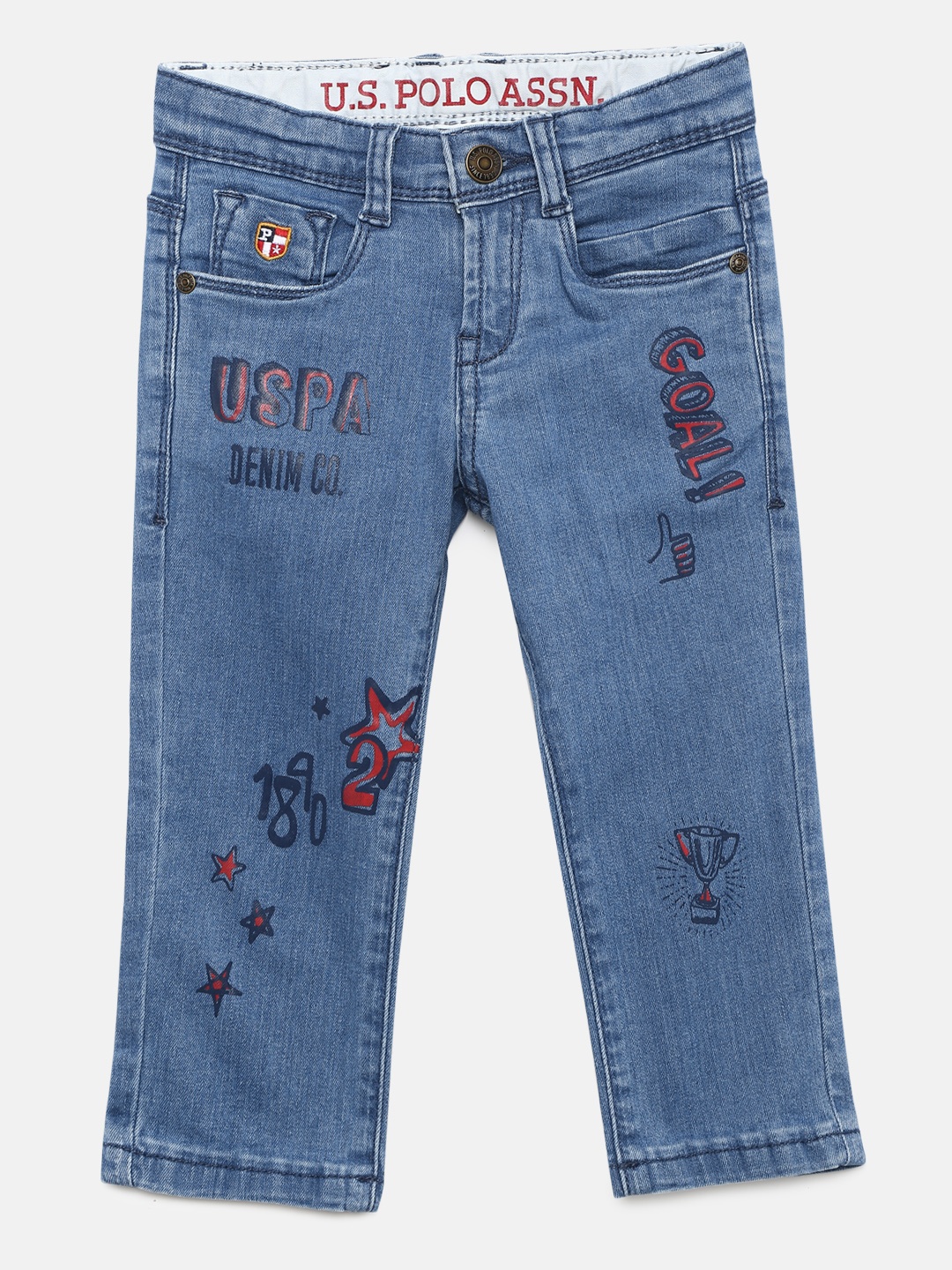 

U.S. Polo Assn. Kids Boys Blue Regular Fit Mid-Rise Clean Look Stretchable Jeans