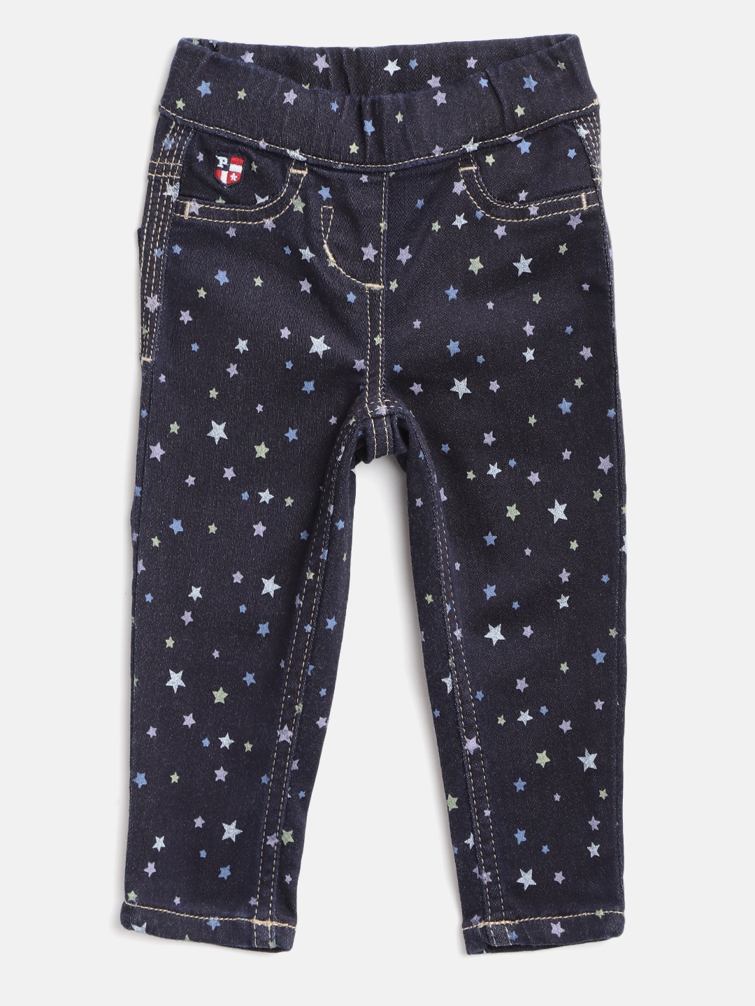 

U.S. Polo Assn. Kids Girls Navy Blue Star Printed Denim Jeggings