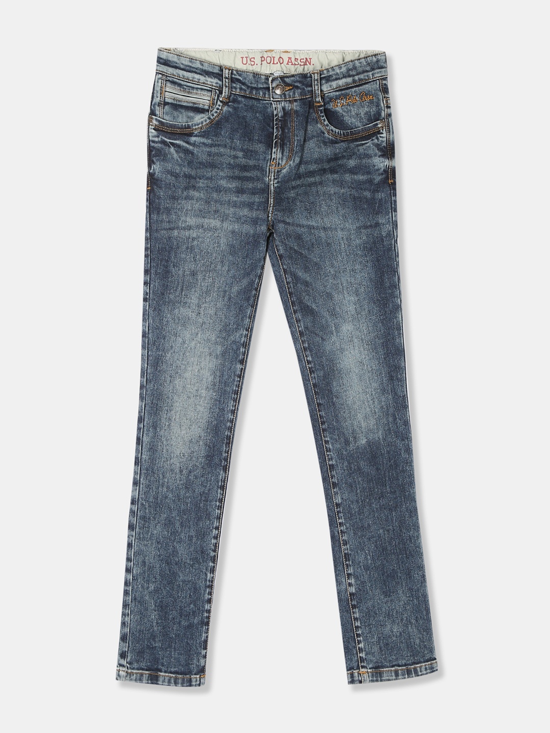 

U.S. Polo Assn. Kids Boys Blue Skinny Fit Mid-Rise Clean Look Stretchable Jeans