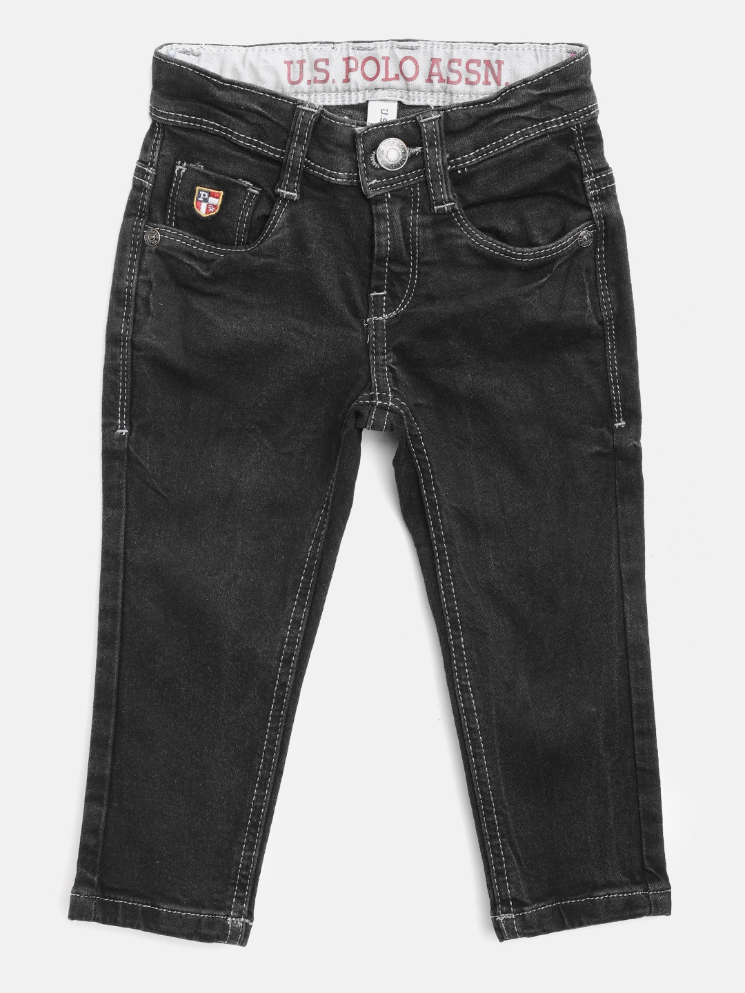 

U.S. Polo Assn. Kids Boys Black Slim Fit Mid-Rise Clean Look Stretchable Jeans