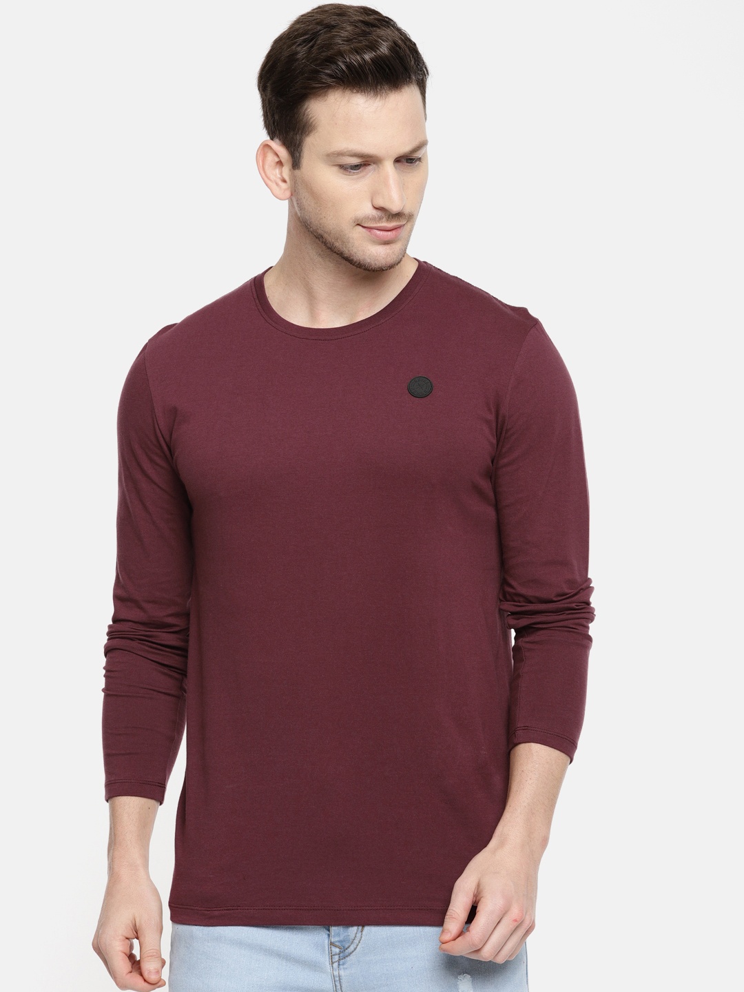 

Being Human Clothing Men Burgundy Solid Round Neck Pure Cotton T-shirt
