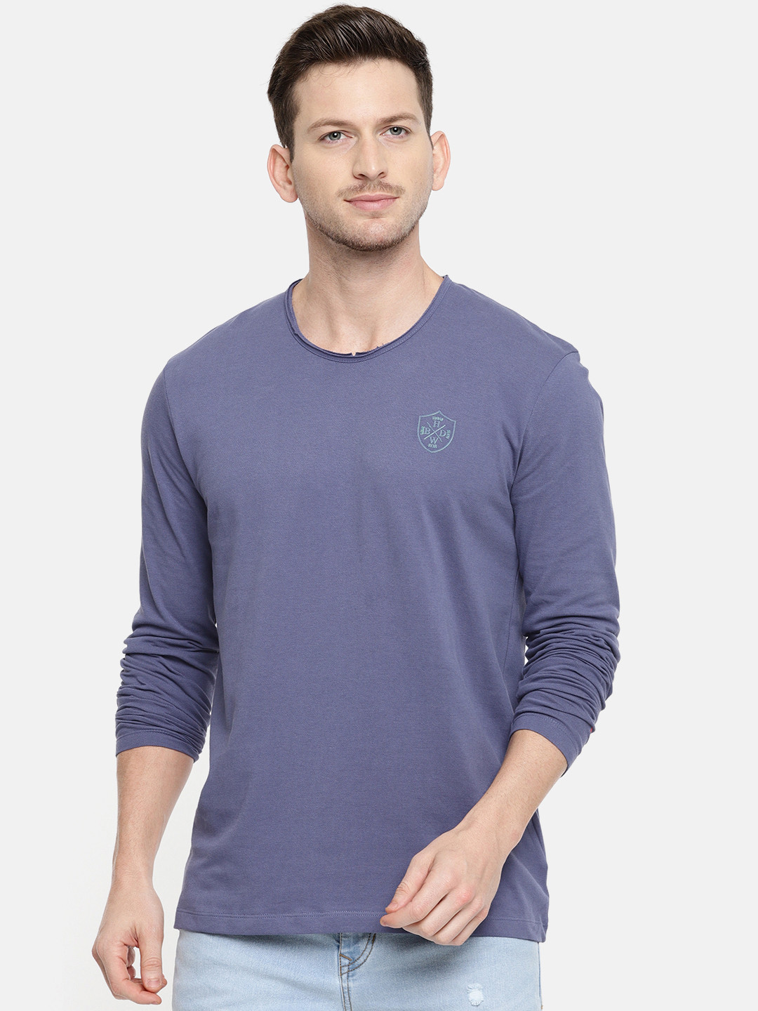 

Being Human Clothing Men Blue Solid Round Neck Pure Cotton T-shirt