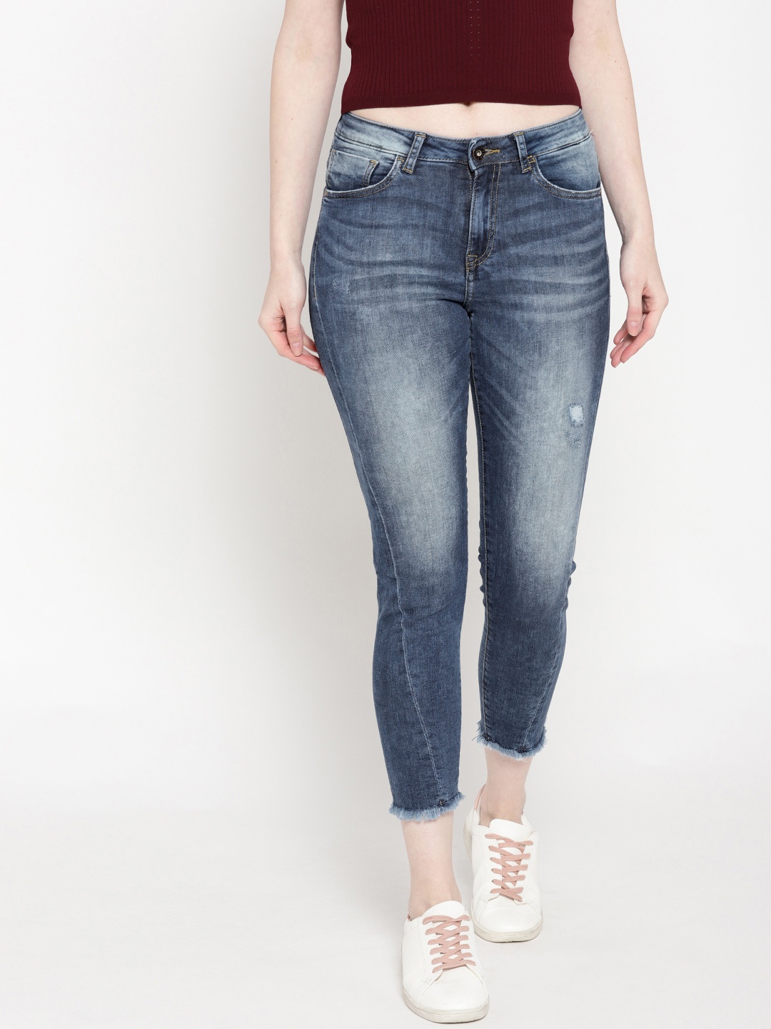 

U.S. Polo Assn. Women Blue Super Skinny Fit Mid-Rise Low Distress Stretchable Jeans