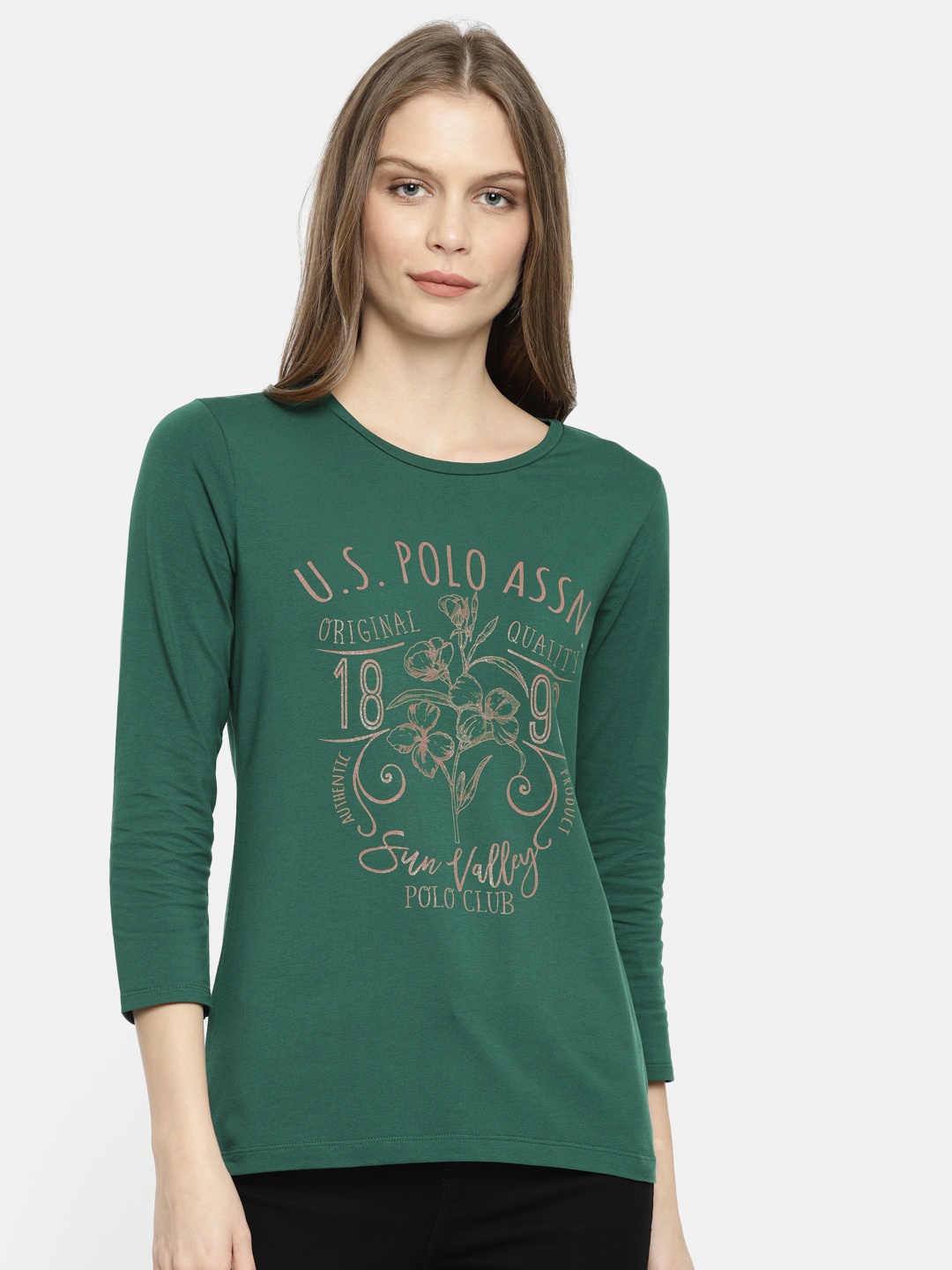 

U.S. Polo Assn. Women Green Printed Round Neck T-shirt