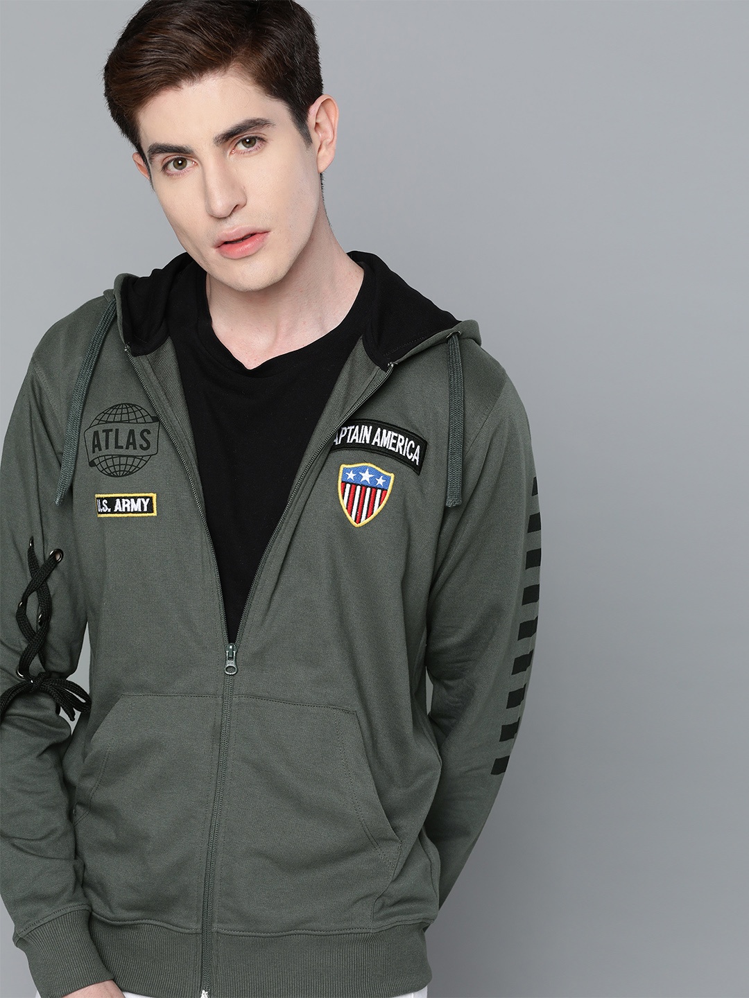 

Kook N Keech Marvel Men Green Solid Hooded Sweatshirt
