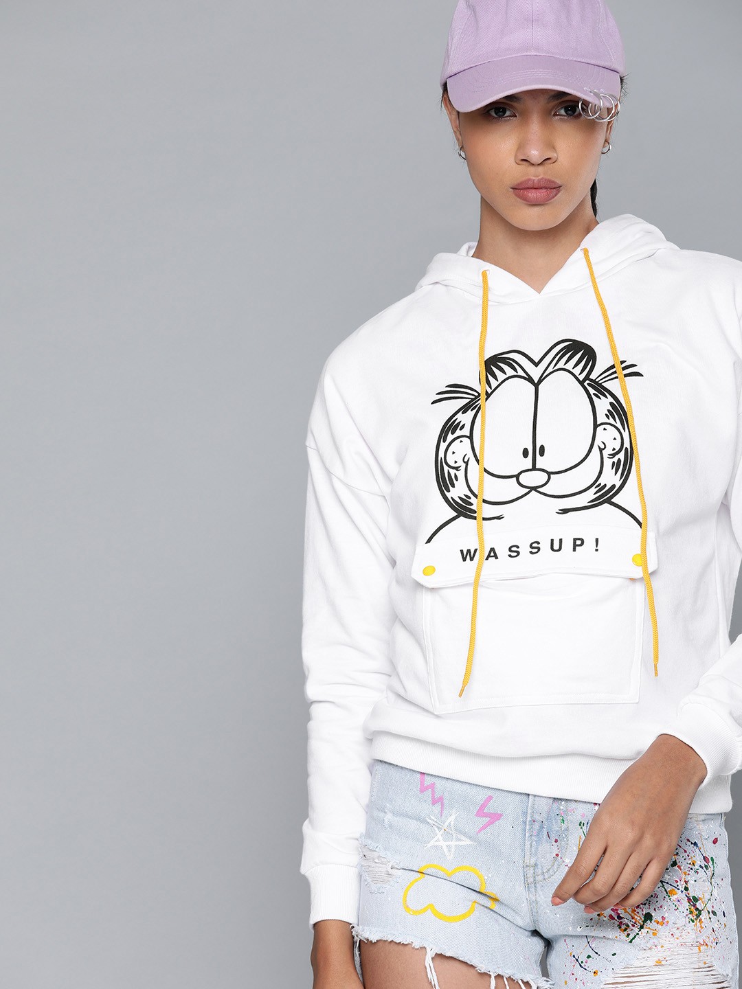 

Kook N Keech Garfield Women White Printed Hooded Sweatshirt
