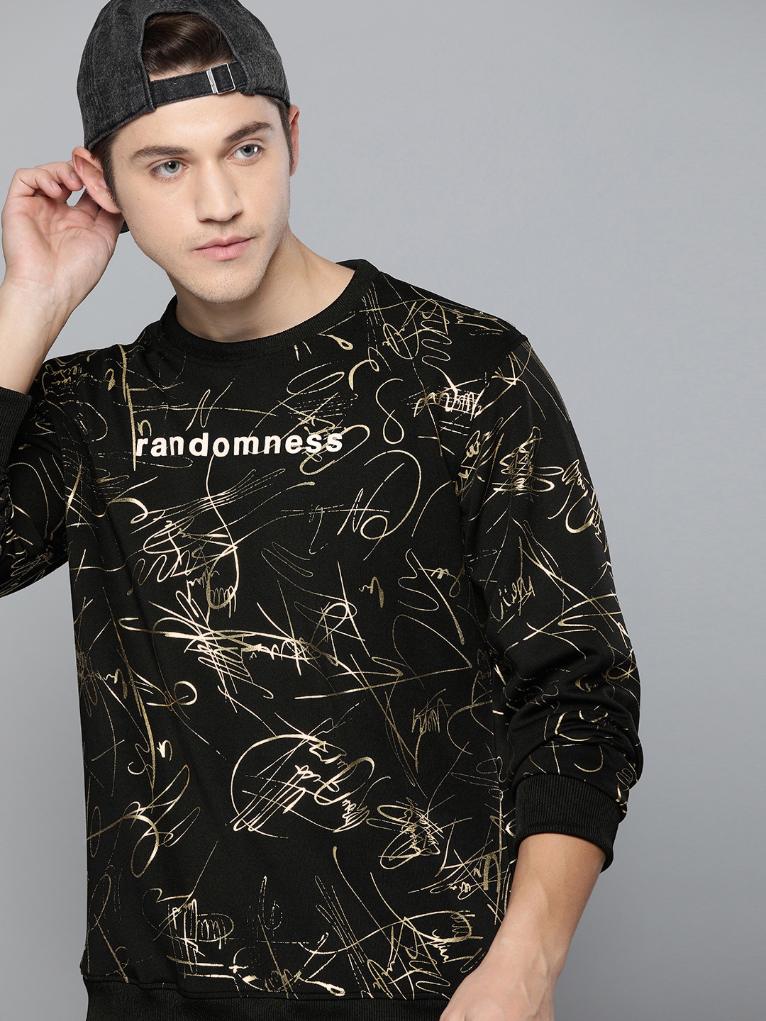 

Kook N Keech Men Black & Gold Printed Sweatshirt