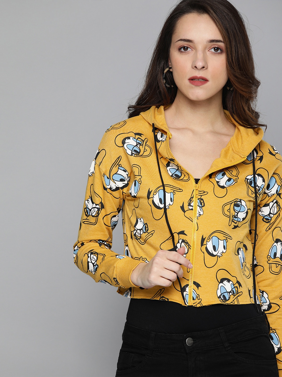 

Kook N Keech Disney Women Mustard Yellow Printed Hooded Sweatshirt