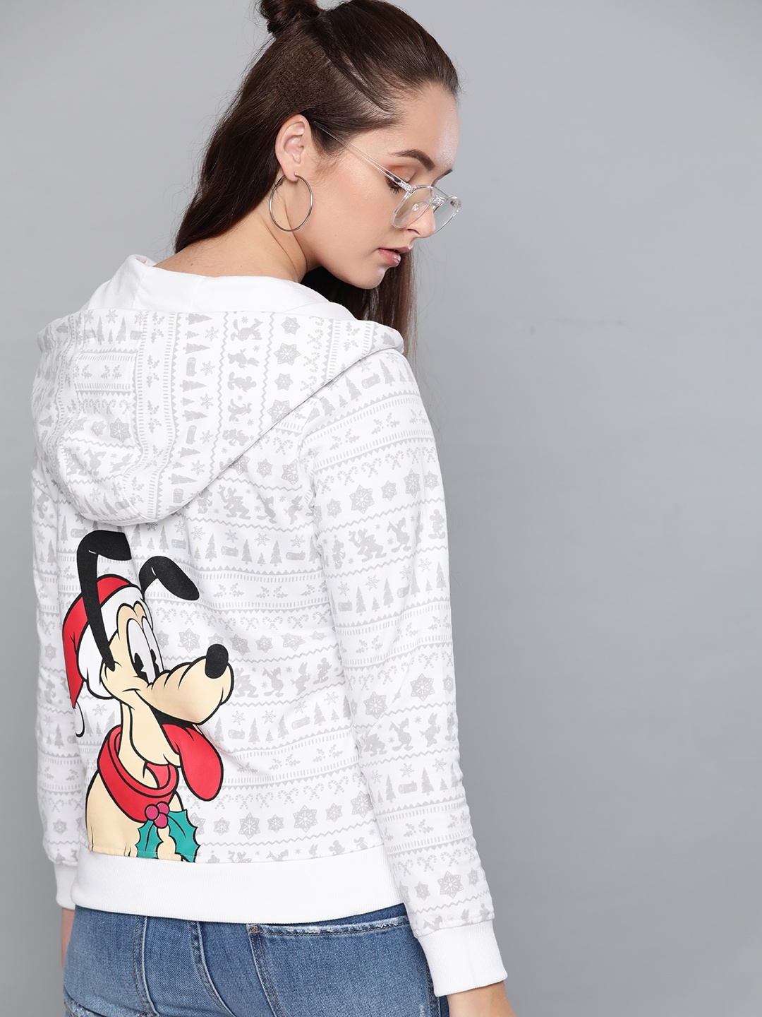 

Kook N Keech Disney Women White & Grey Printed Hooded Sweatshirt