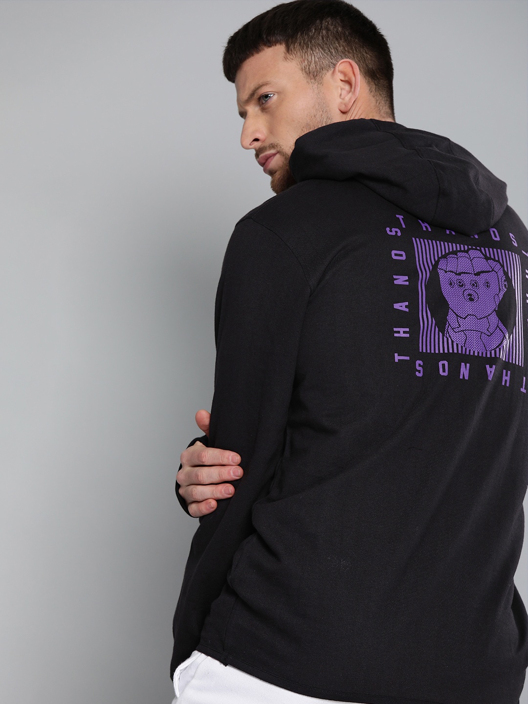 

Kook N Keech Marvel Men Black Printed Hooded Sweatshirt